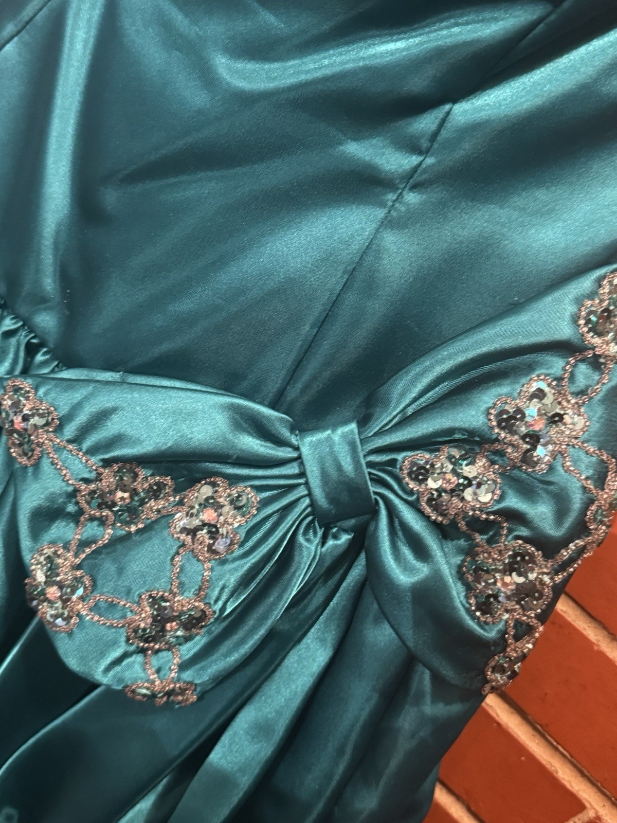 Vtg 80’s Mike Benet Teal Sequined Bow Party Prom Dress Sz 14 Halloween Holiday