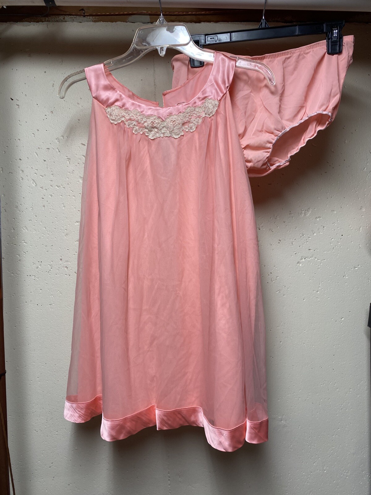 VTG Sears Roebuck Peachy Pink Nightgown Babydoll Lingerie Set Sz M 36