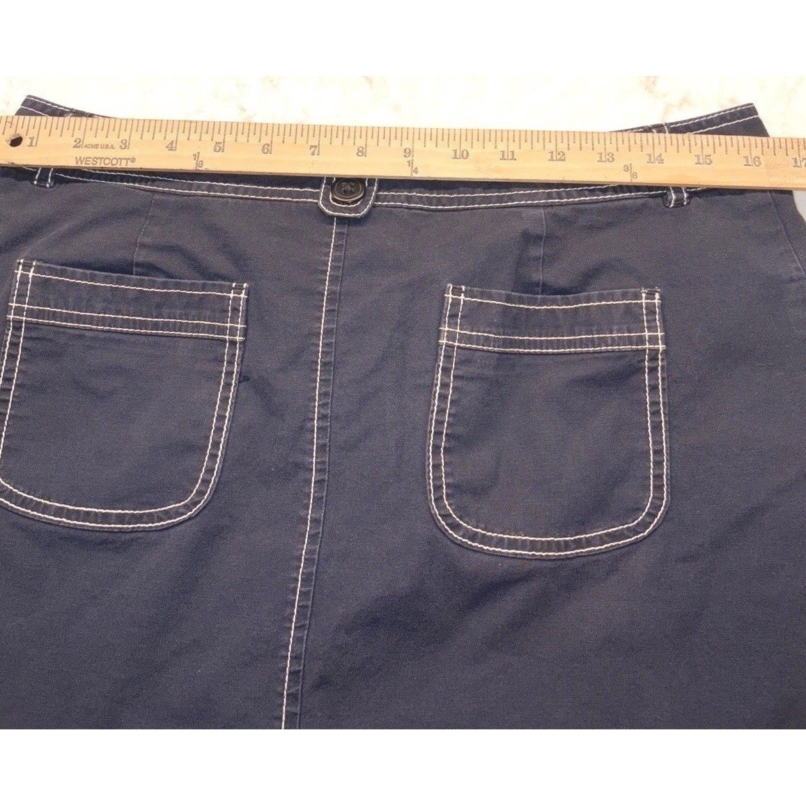Vintage Dockers Denim Mini Skirt Size 8 Black Contrast Stitching Pockets Y2K
