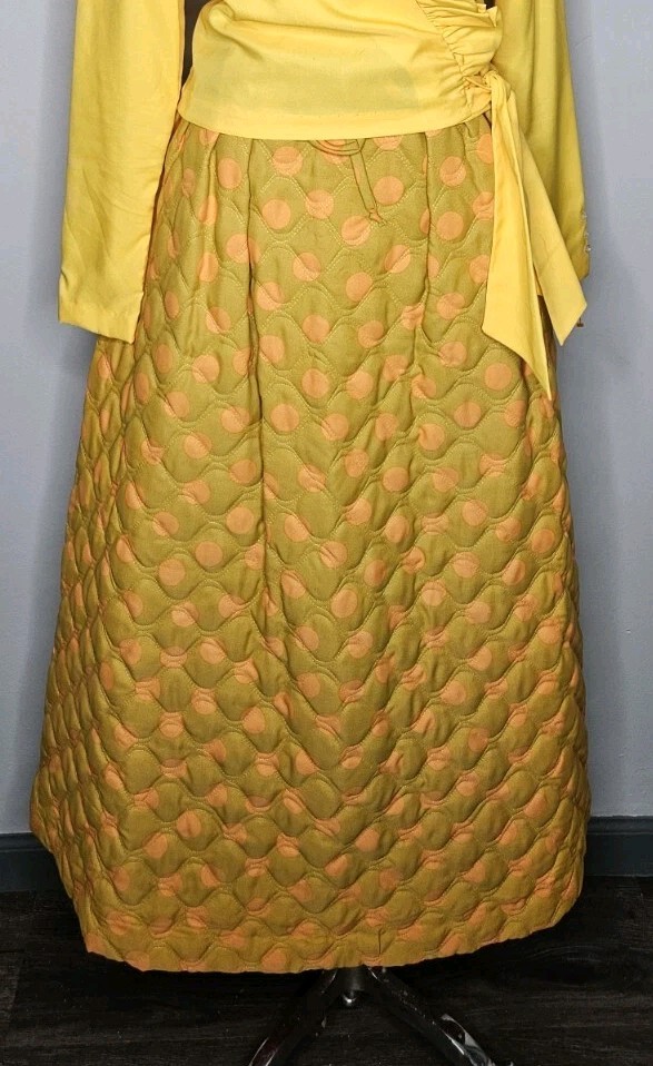 VTG 1970s Alex Colman California Vintage Chartreuse Quilted Maxi Skirt Medium