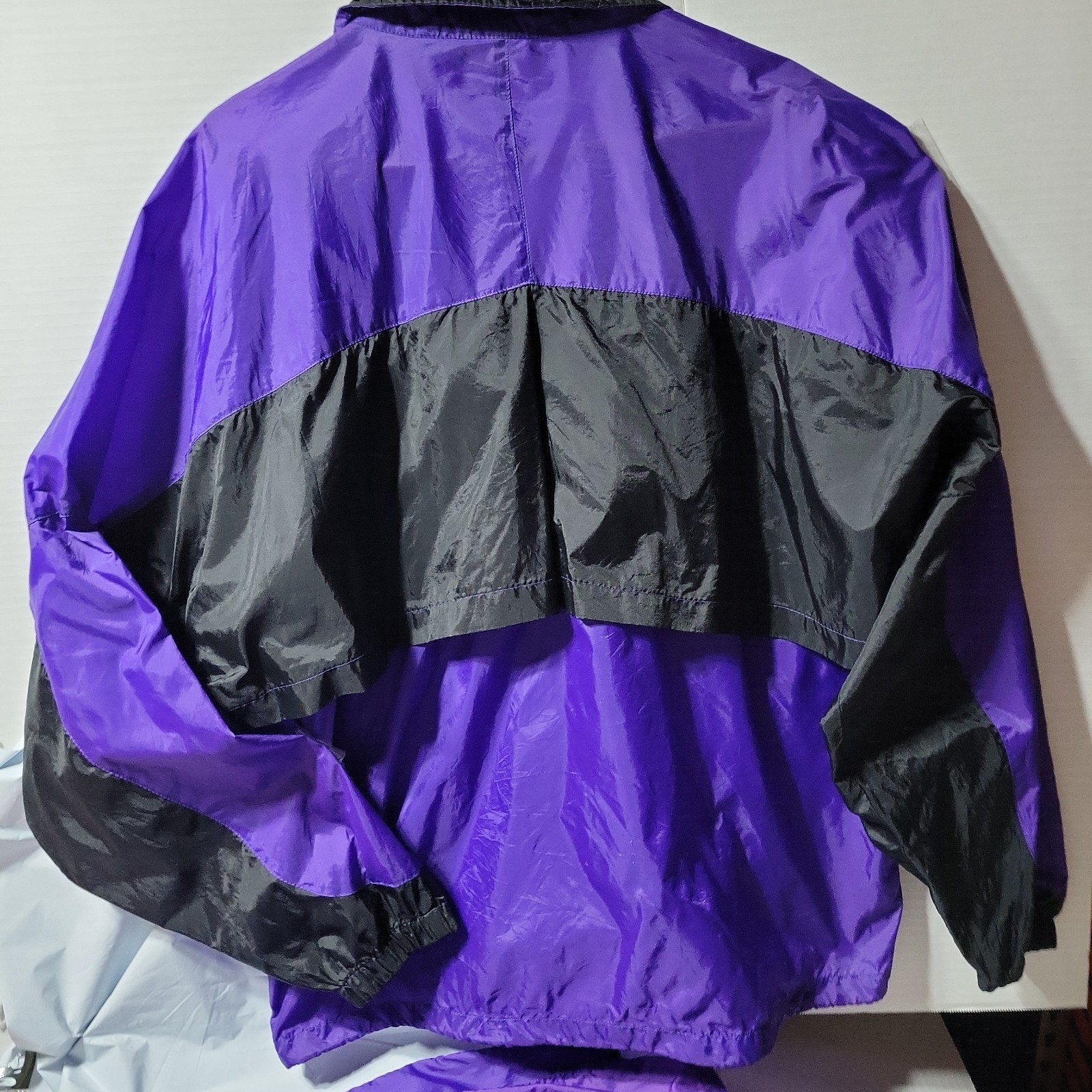 80s 90s L Windbreaker Set Jacket Pants Retro Purple Blak Track Suit Jacket Pants