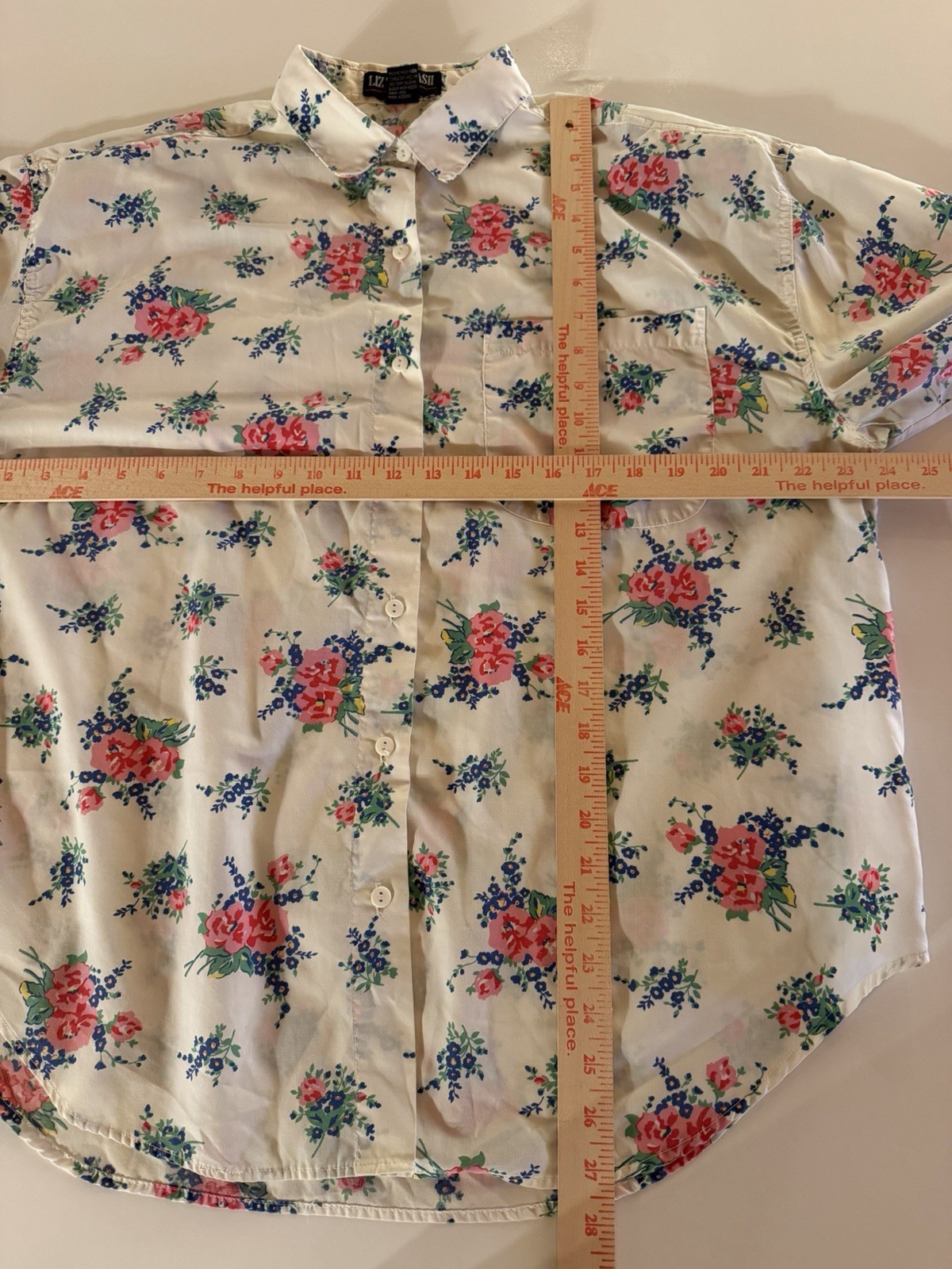 Vintage 80s Liz Thomas white floral cottagecore indie retro preppy camp shirt XL