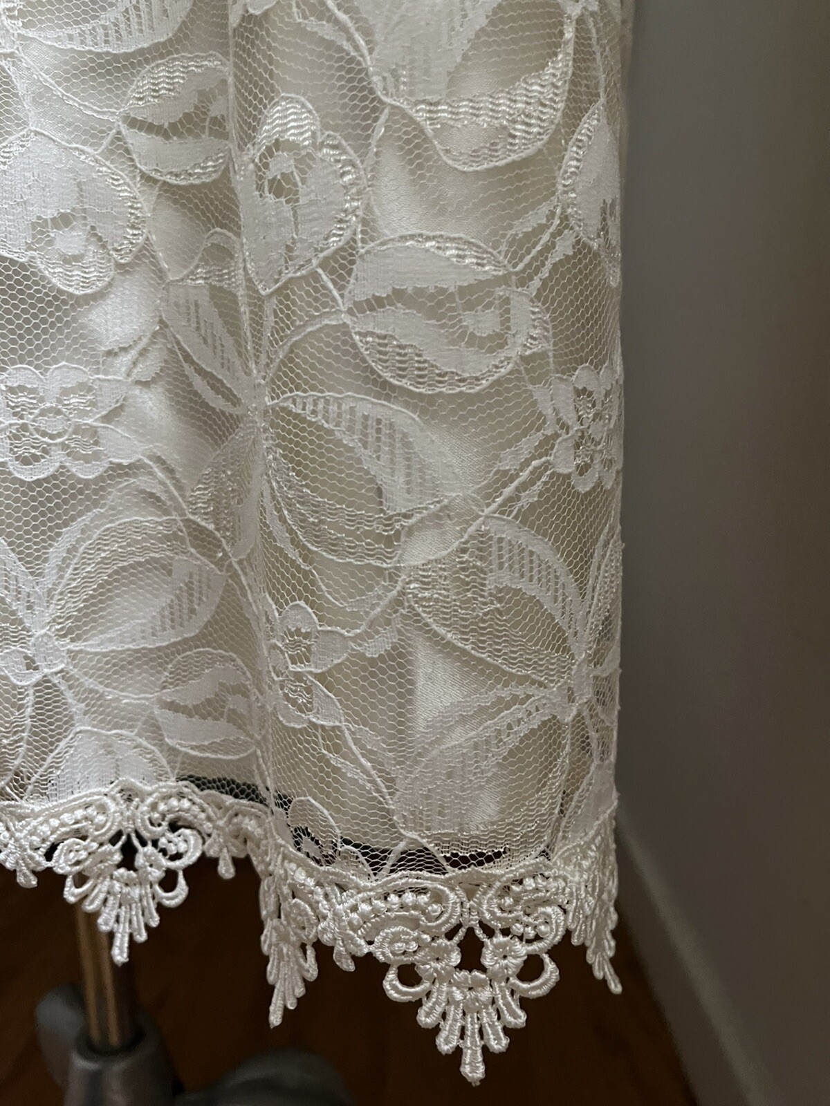 Vtg Lace Dress Victorian Style Drop Waist Midi High Collar Sequin SMALL