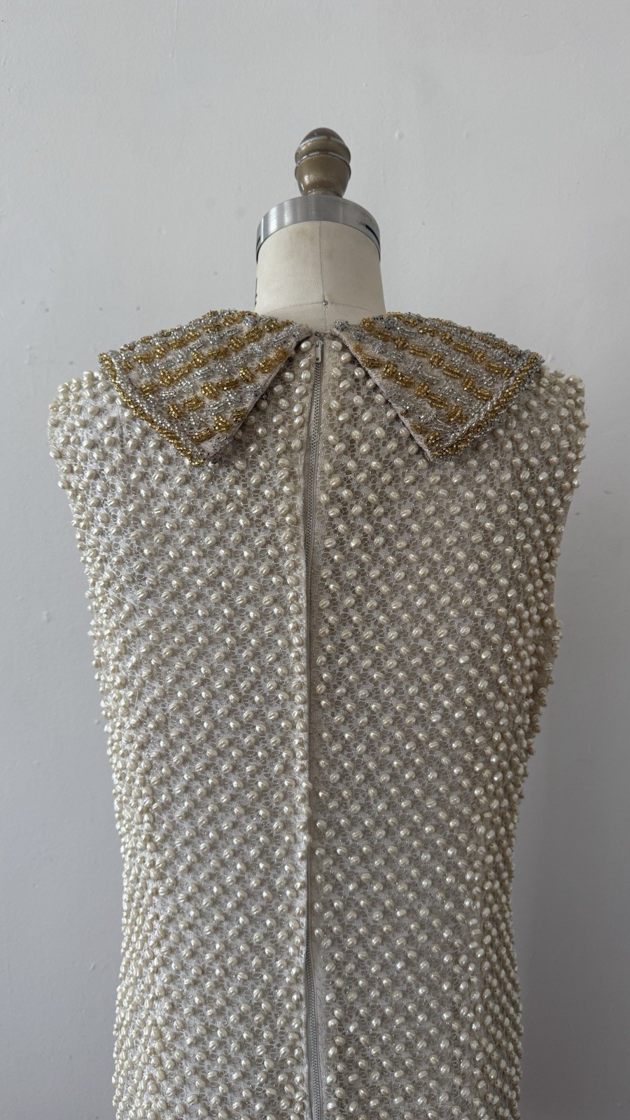 1960s Alexander’s Heavily Beaded Embellished Lace/Faux Pearl Mini Dress Couture