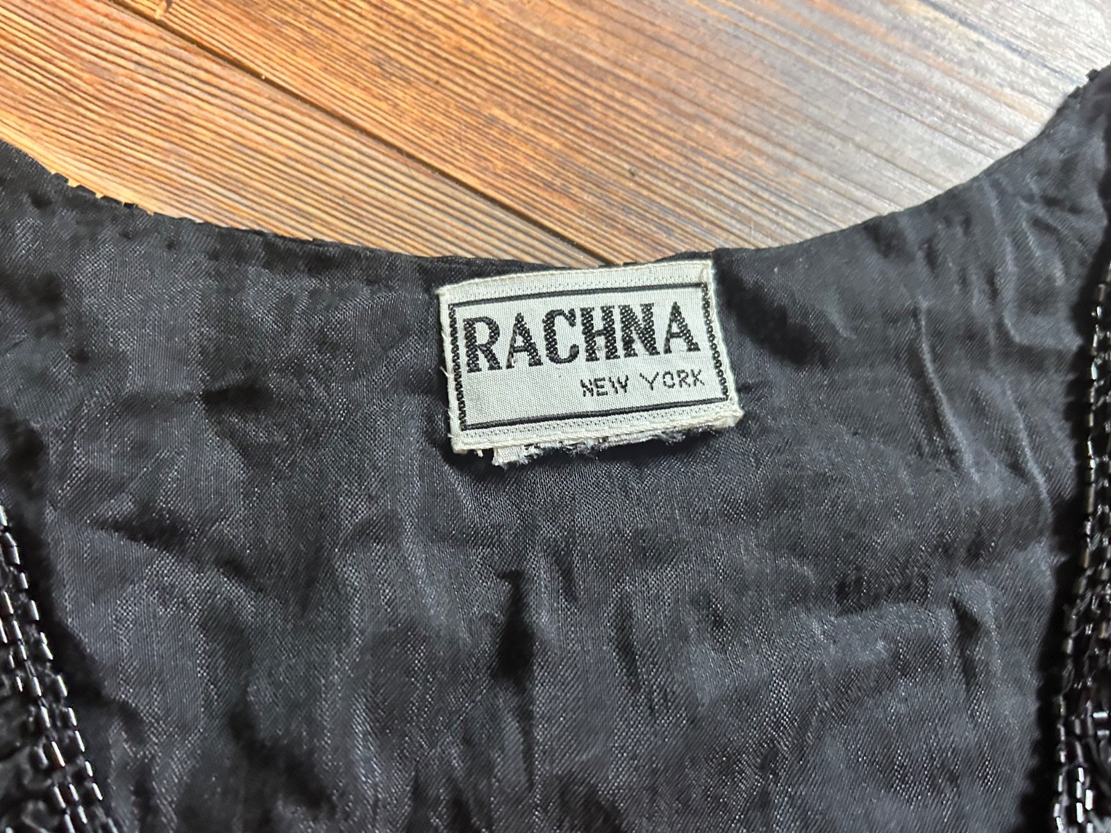 Vintage Crop 80s 90s Y2K Rachna Black Silk Sequined Beaded Vest Small Glam Sexy