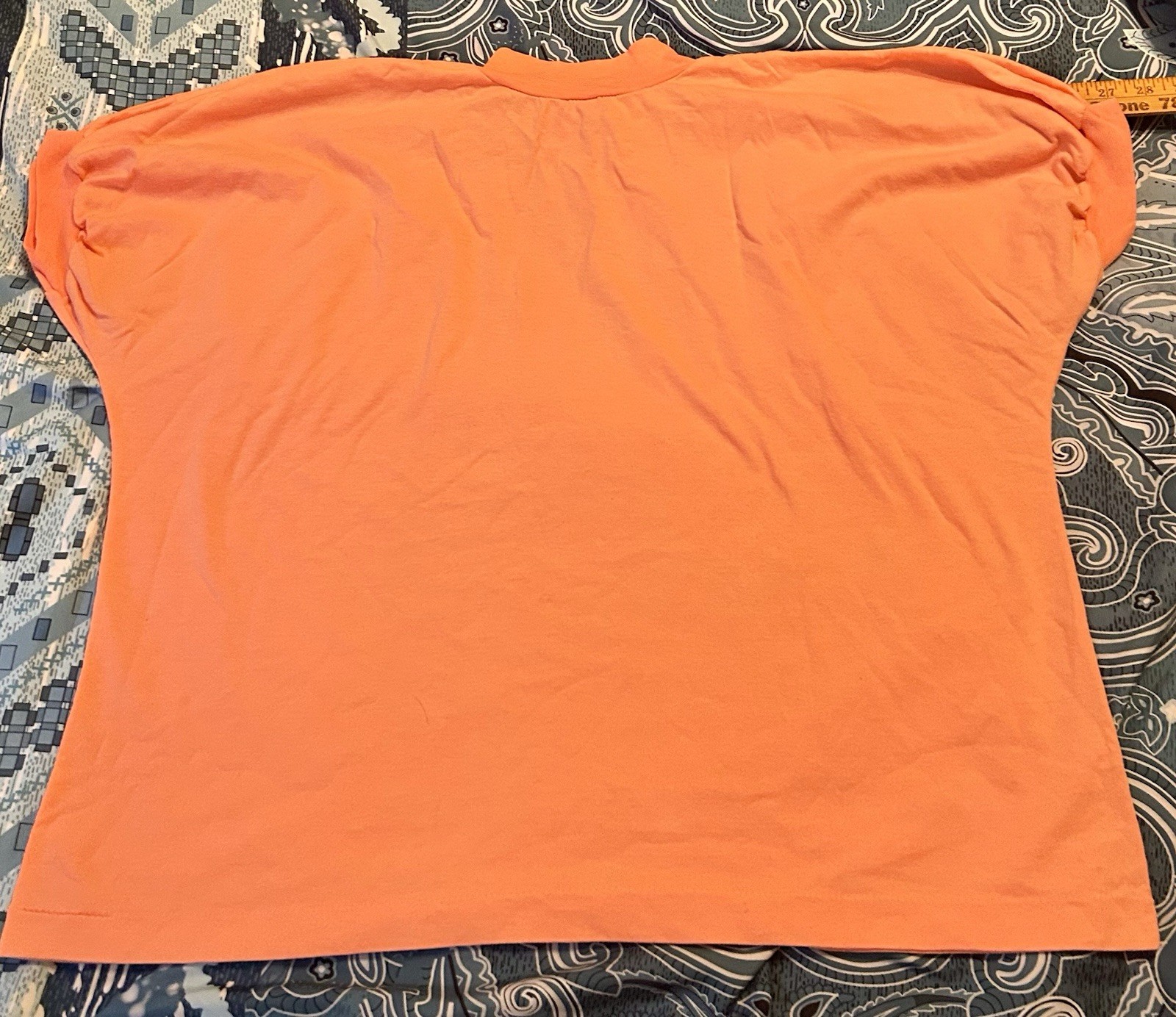 VTG 80’s Mock Turtle Neck Short Cap Sleeve T-Shirt Peach Single Stitch W’s L USA