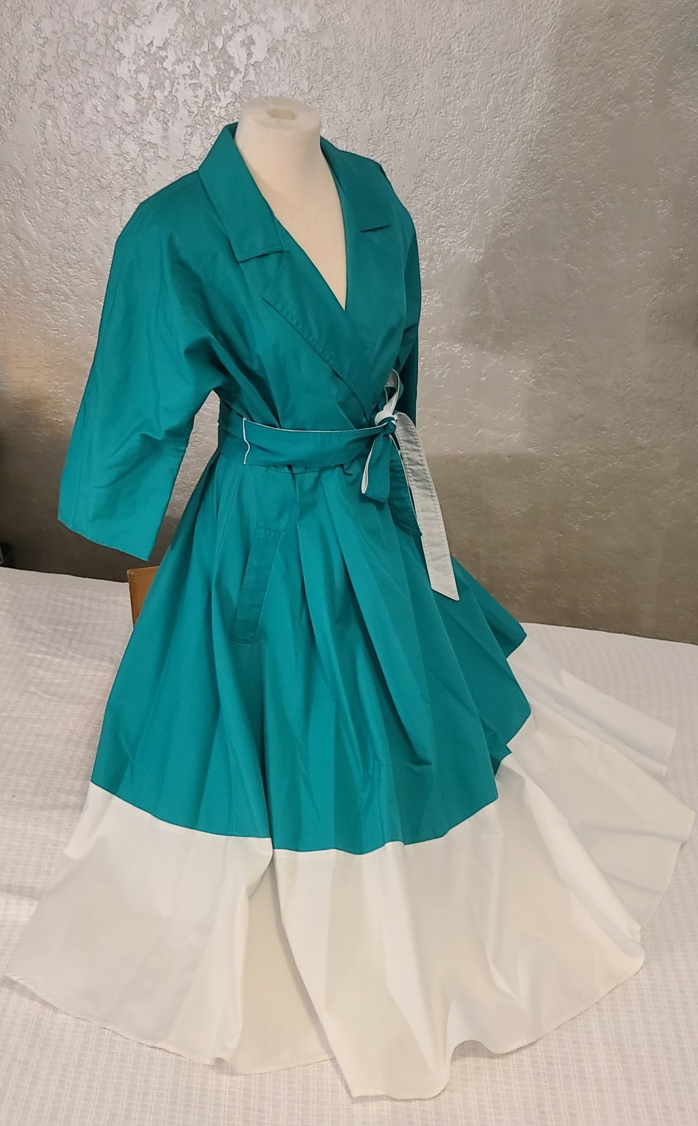 Vtg N.R.1 80s Long Sleeve Shirt Dress Retro 50s (10) Teal White Rockabilly Swing