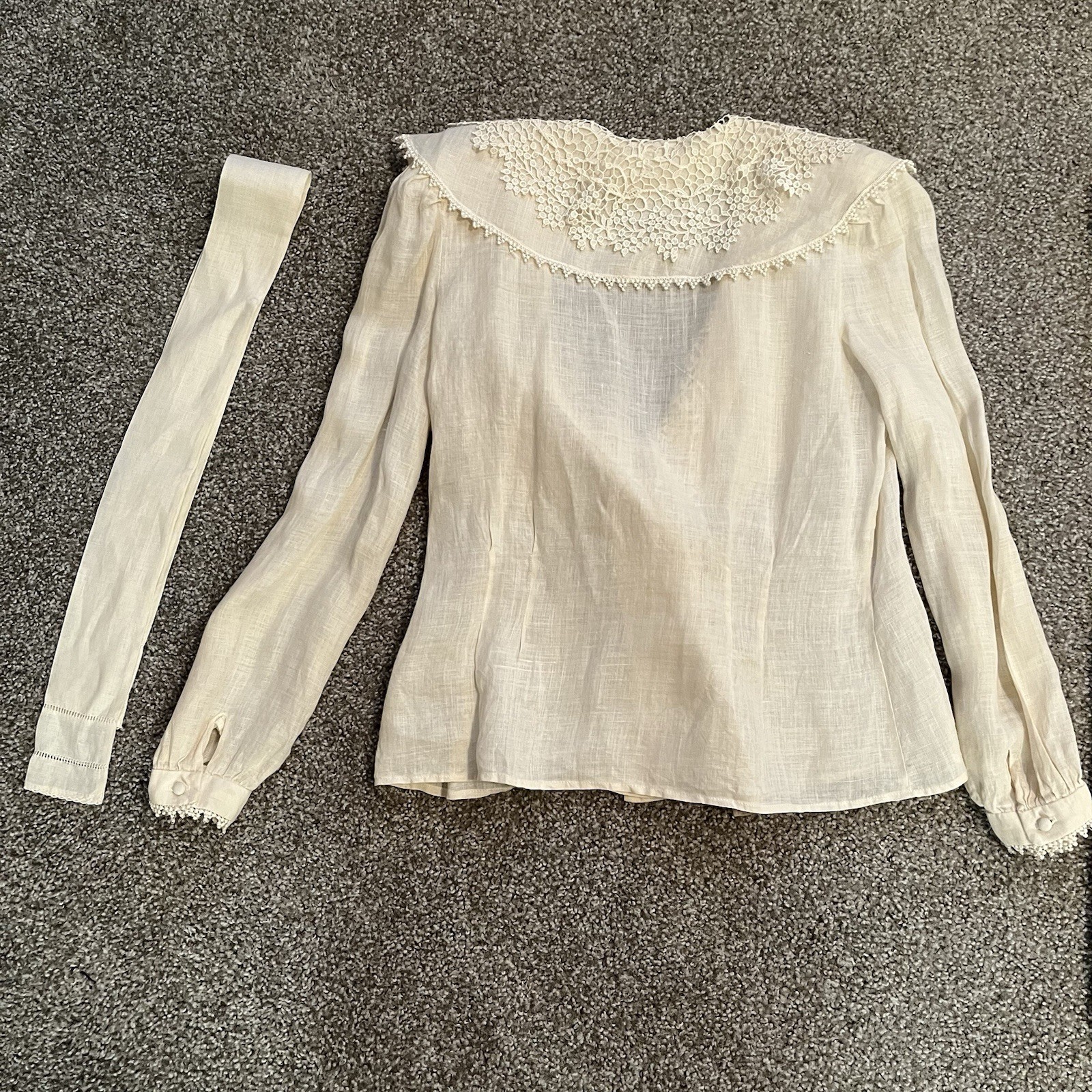 VTG Cloak of Many Colors Women’s 10 Linen Midi Skirt Set Ivory Crochet Victorian