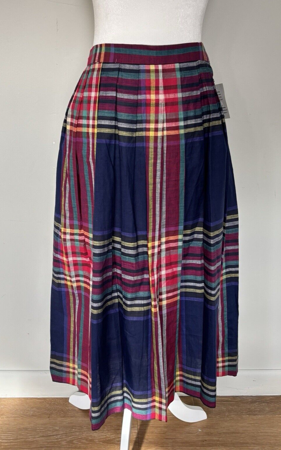 Vintage Carroll Reed of New England Multicolor Plaid Pleated Midi Skirt-10-NWT