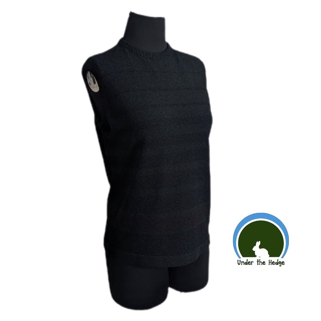 Vtg 60s Black Boucle Knit Sleeveless Top Size 36 Medium Dacron Betty Draper o2