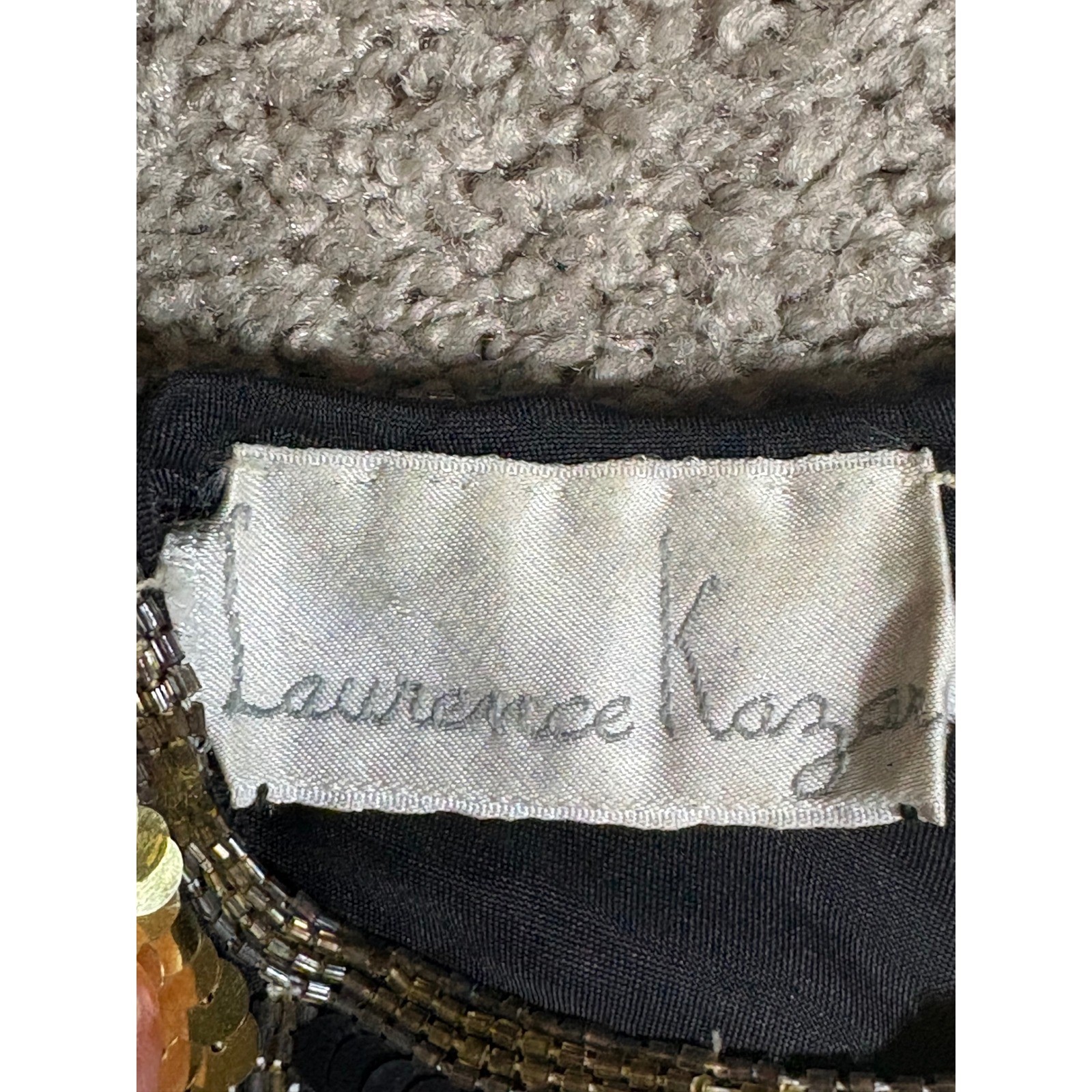 Laurence Kazar Vintage Black Gold Sequin Harlequin Silk Dress Petite Medium PM