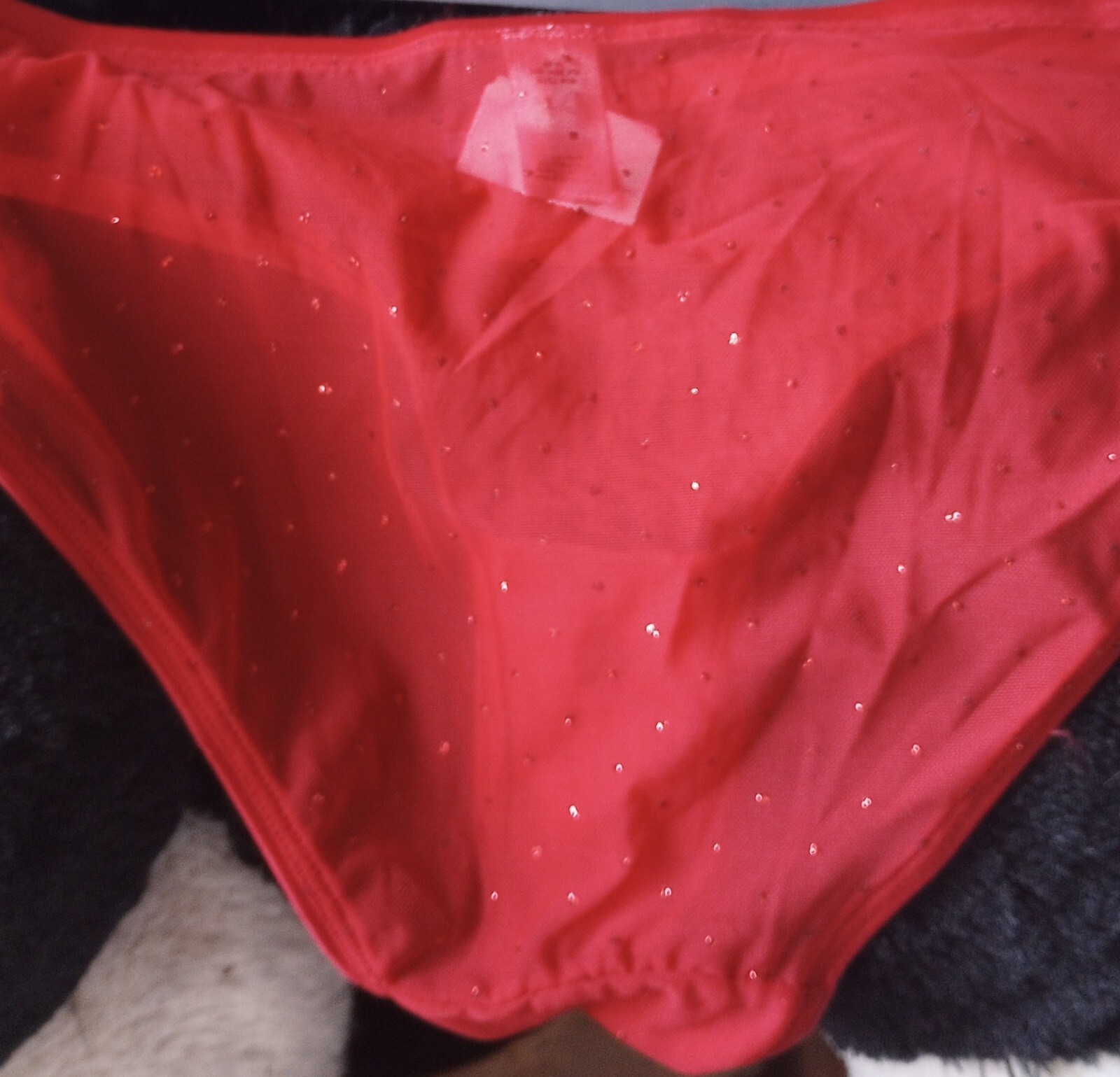 NWOT Vintage Victoria’s Secret Red Sheer Mesh Lace Sequined Panties Large 2008