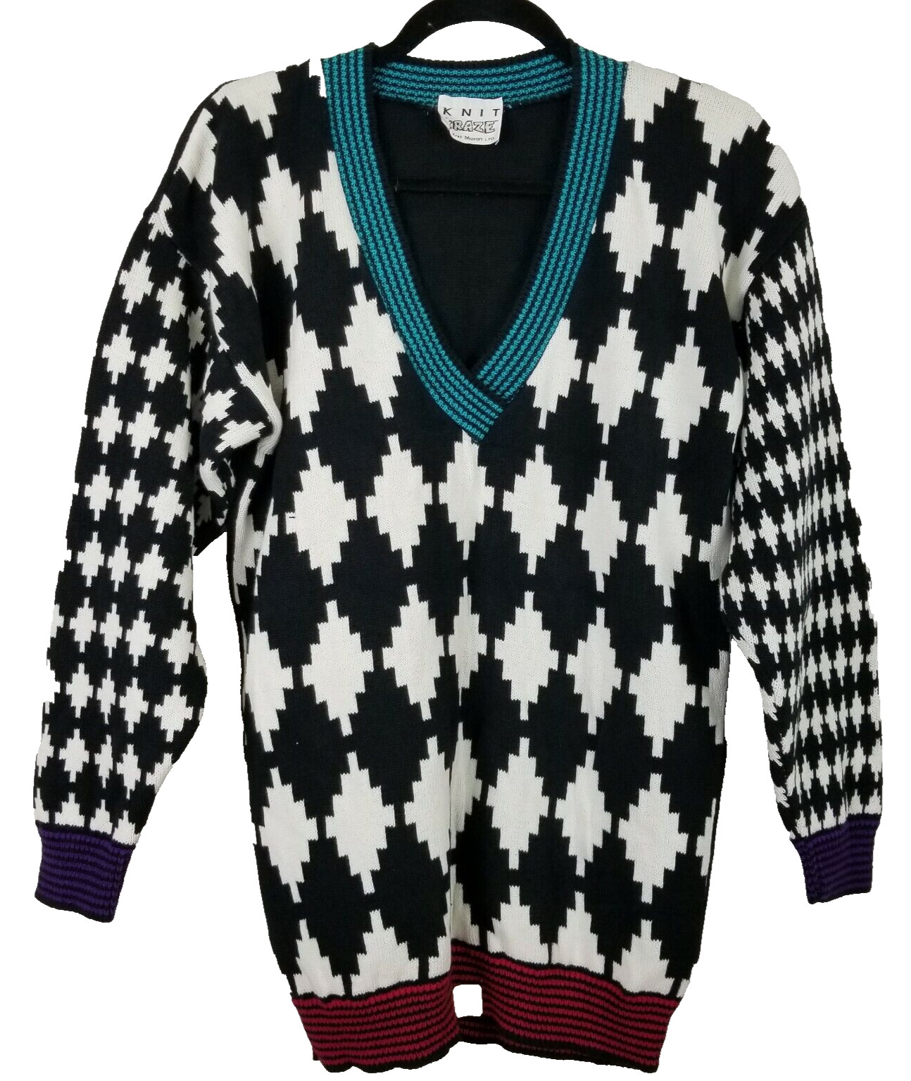 1990’s Vintage Knit Kraze by Knit Maven colorful V neck Women sweater size L