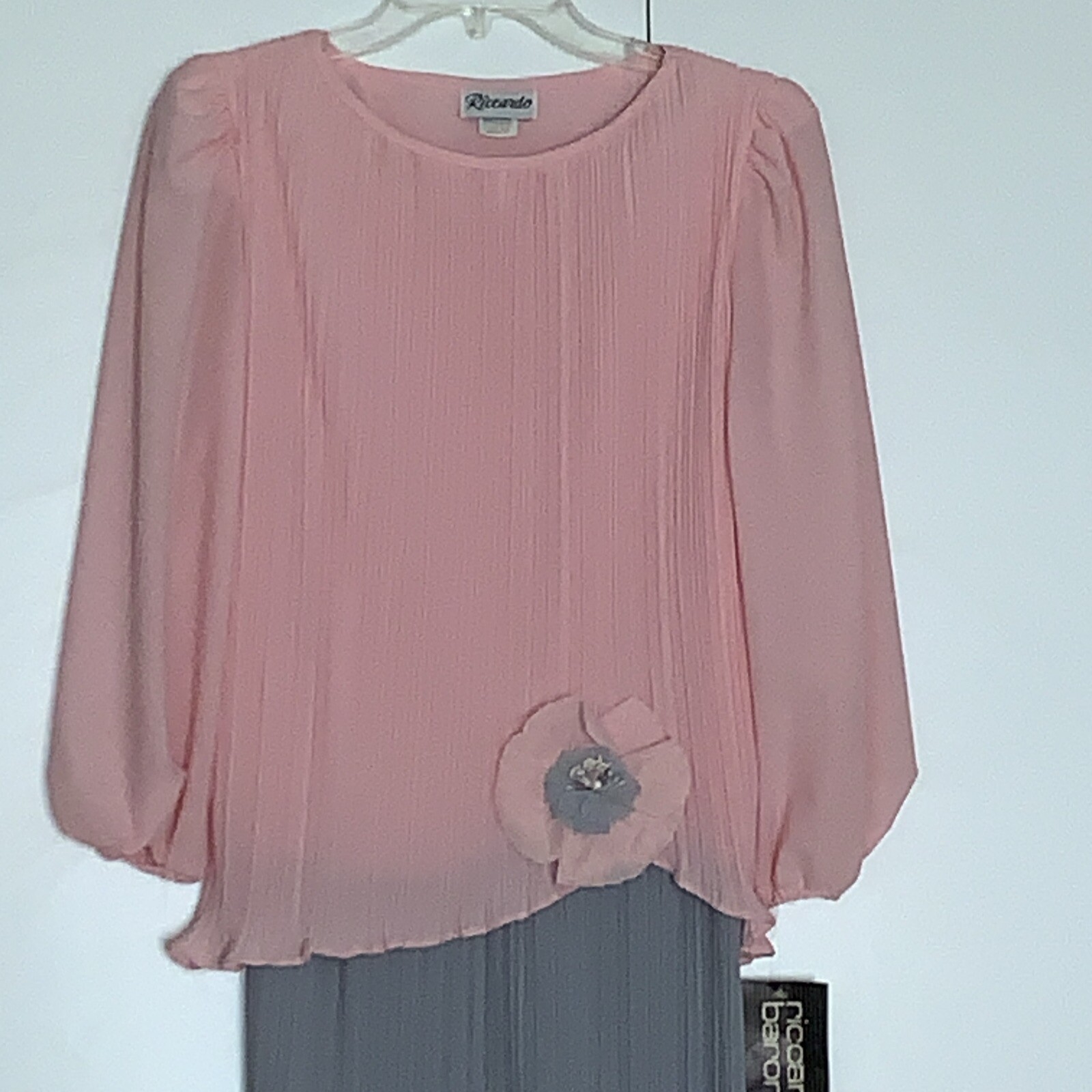 Vintage 80s Riccardo Dress Womens 10 Pink And Blue Long Sleeve NWT