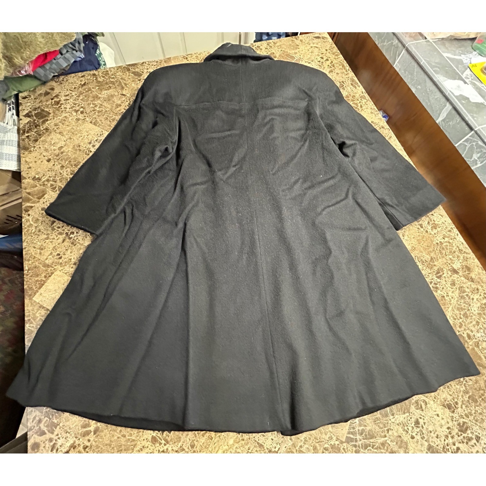 Alorna Vintage Womens Embroidered Open Front Long Coat Black Wool Blend