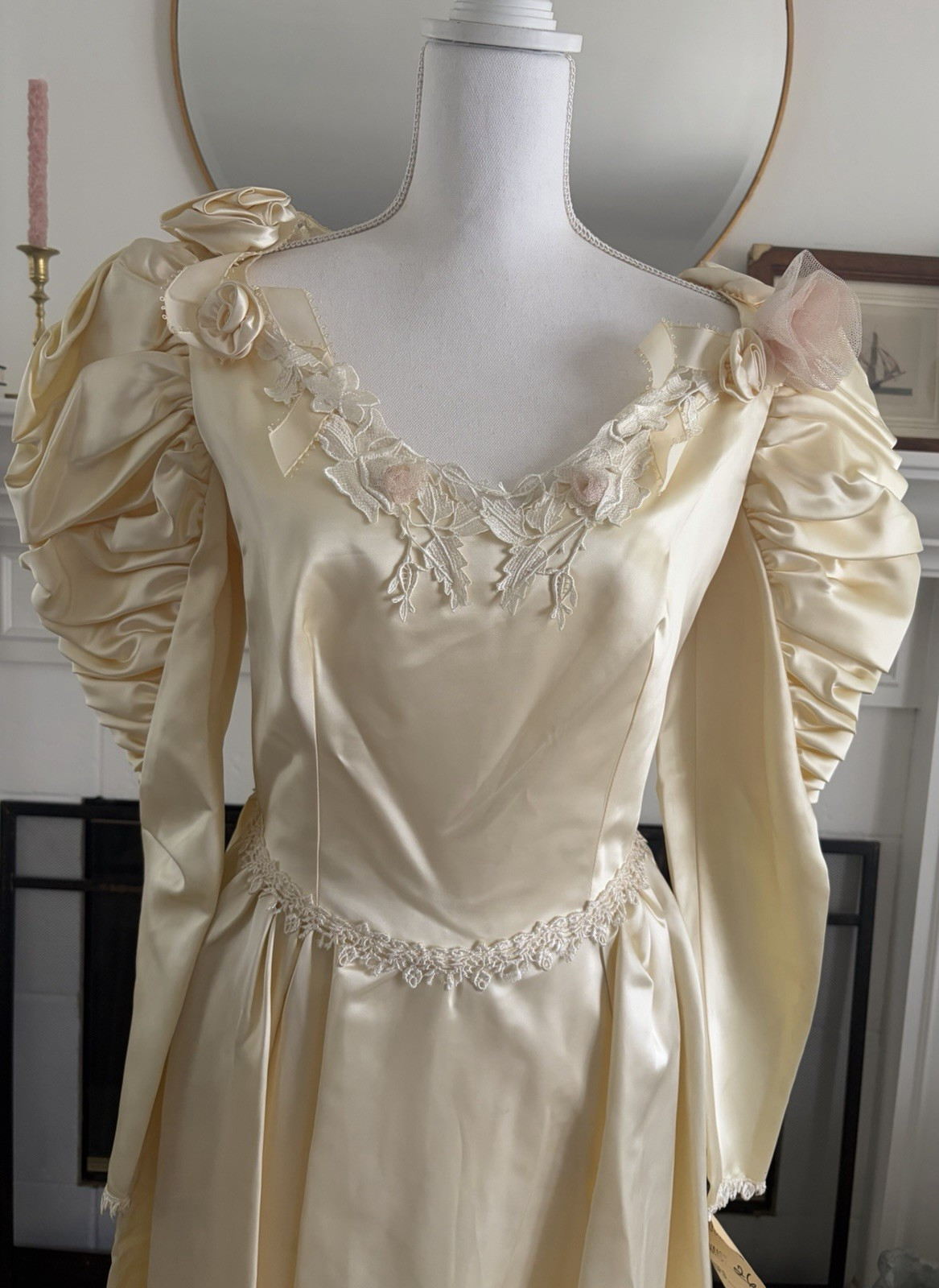 Vintage Susan Lanes Country Elegance Satin Prairie Wedding Dress Sz 10 Cream NWT