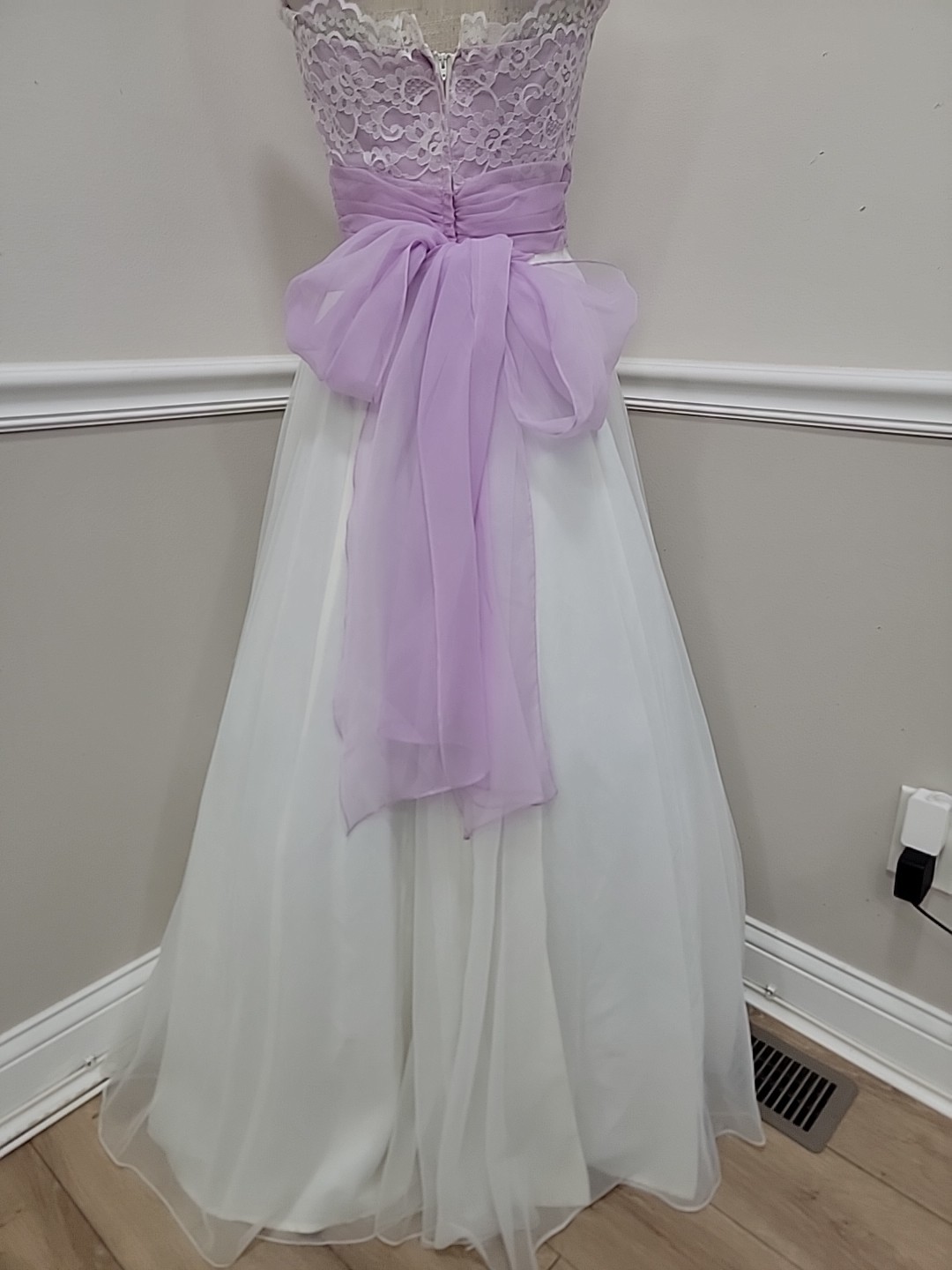 VTG’70s Lavender Lace Strapless Evening Dress ILGWU Organza Gown/Bridgerton Styl