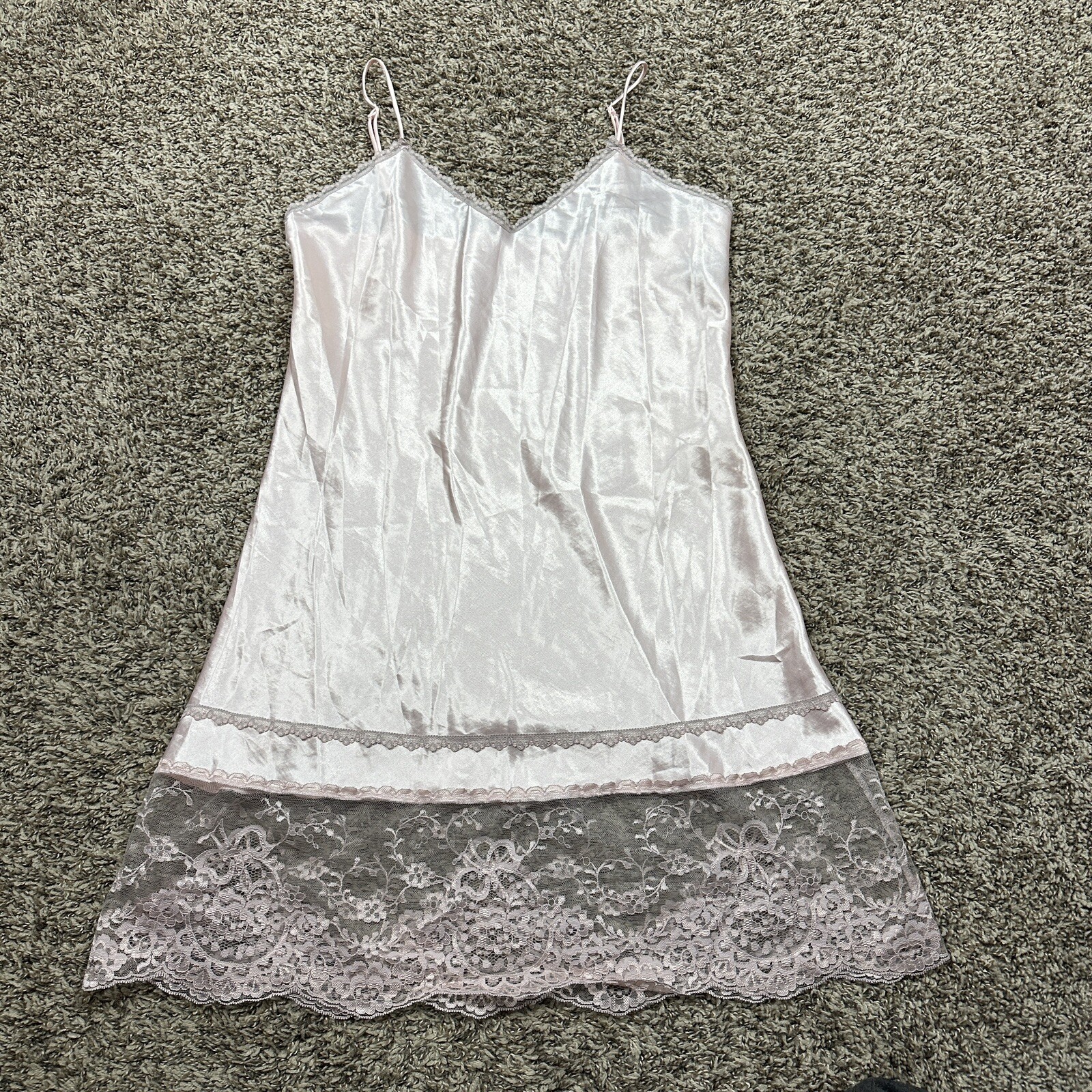 Vtg Lady Cameo Robe & Chemise Nighty Slip Dress Silky Pink Mauve Lace Set Sz L