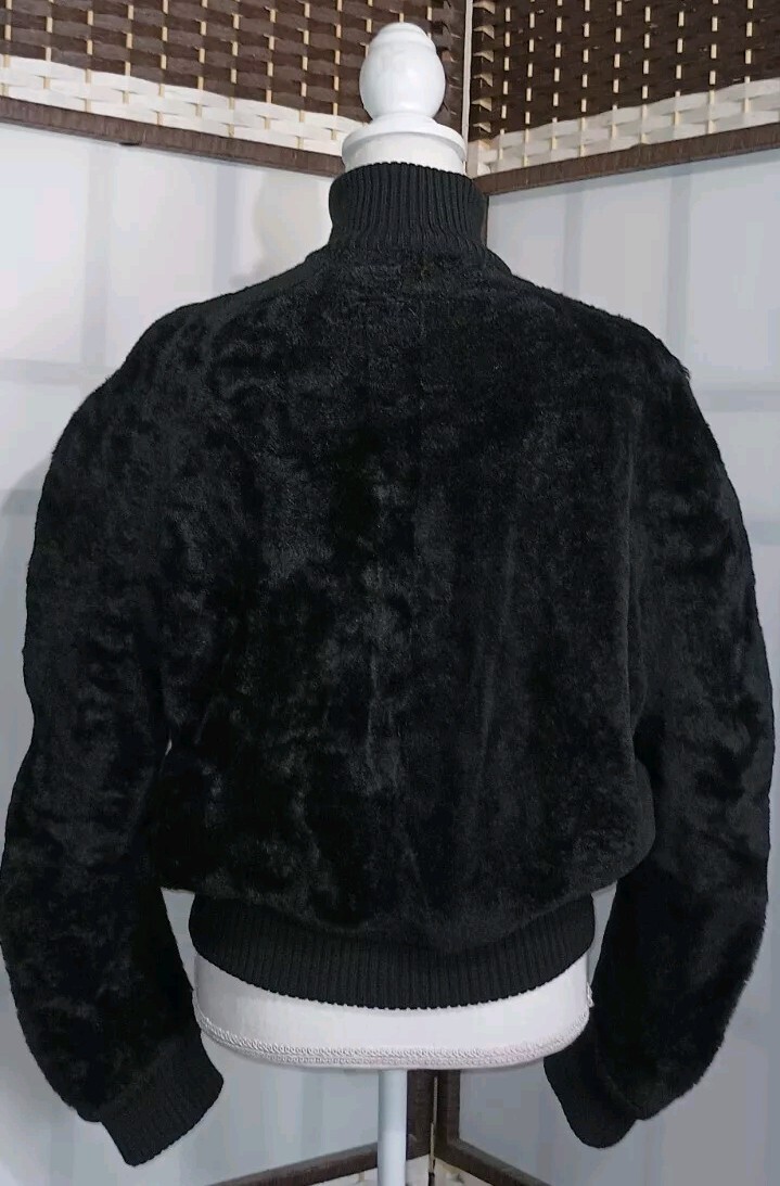 🔥 VTG Calvin Klein Europe Italian Real Fur Leather Black Bomber Jacket 10/Large