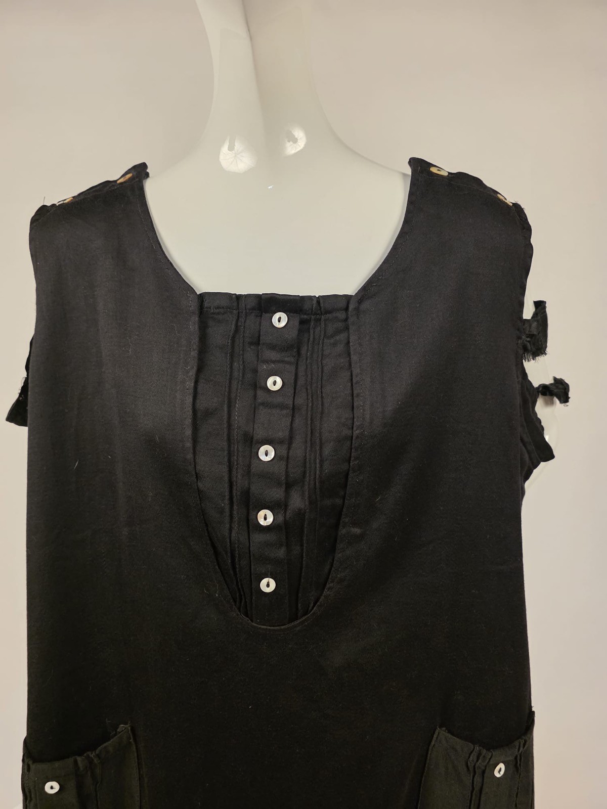 GOTHIC EDWARDIAN TEEN’S BLACK POLISHED COTTON BATHING SUIT DRESS W POCKETS