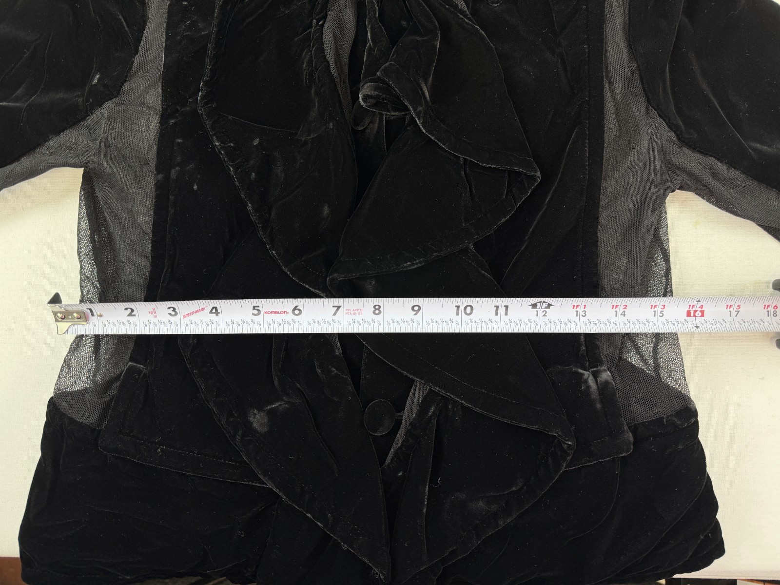 Vintage YSL YVES SAINT LAURENT Velvet Ruffle Jacket 36 38 Black Mesh Panel 2003