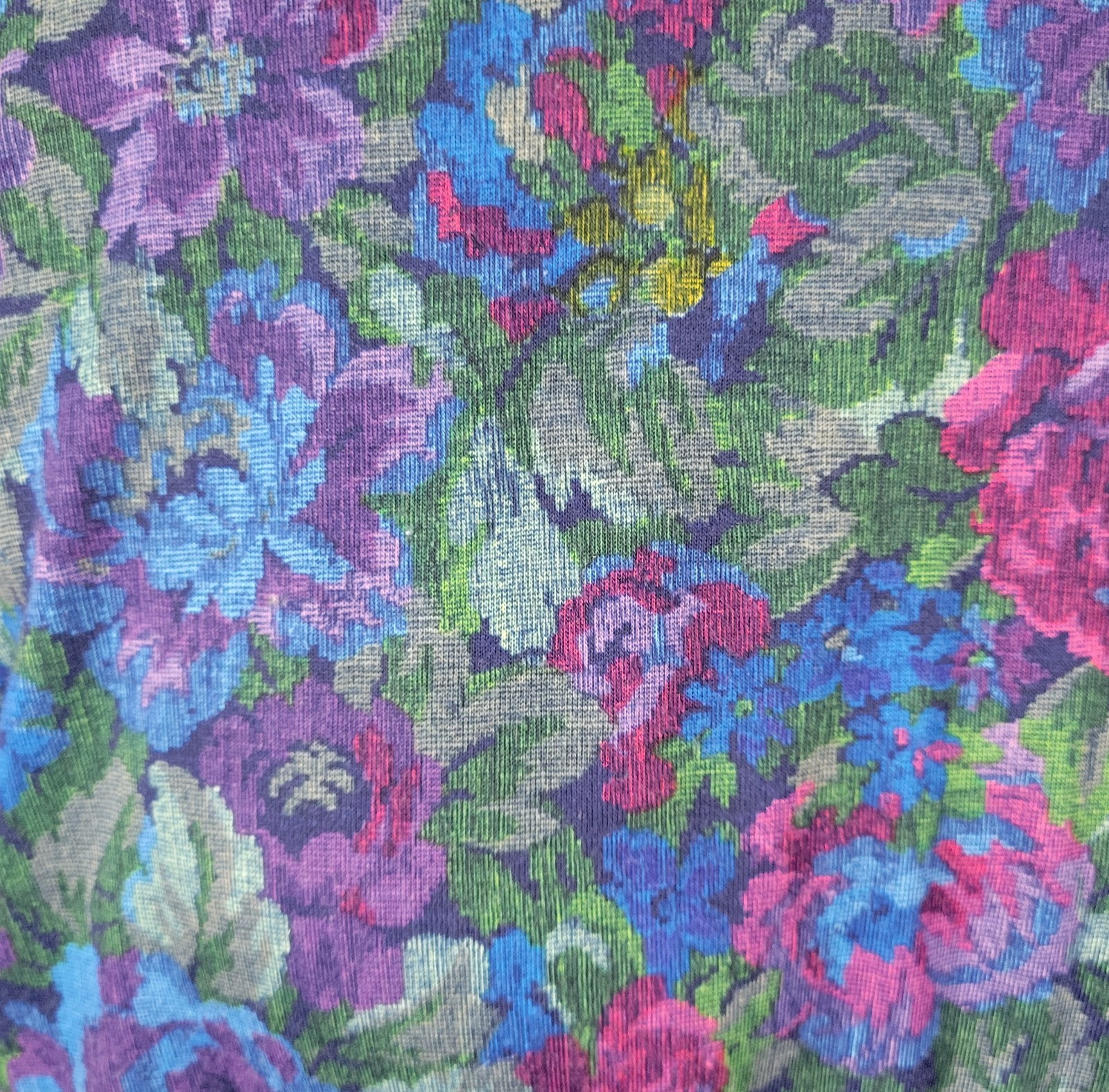 Vintage Sue Sherry Green/Purple/Blue/Magenta Floral Blouson Dress Size 16