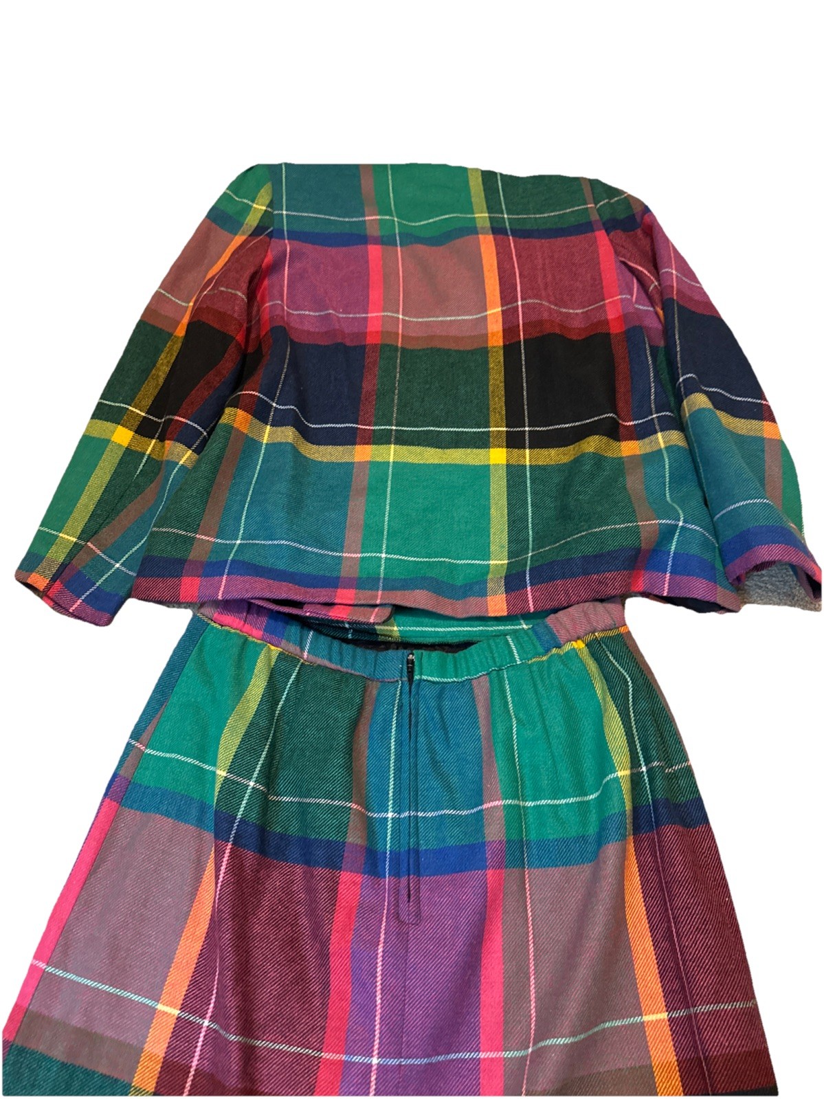 Vintage Jo Hardin Lined Colorful Wool Blend Skirt Jacket Set Size 14