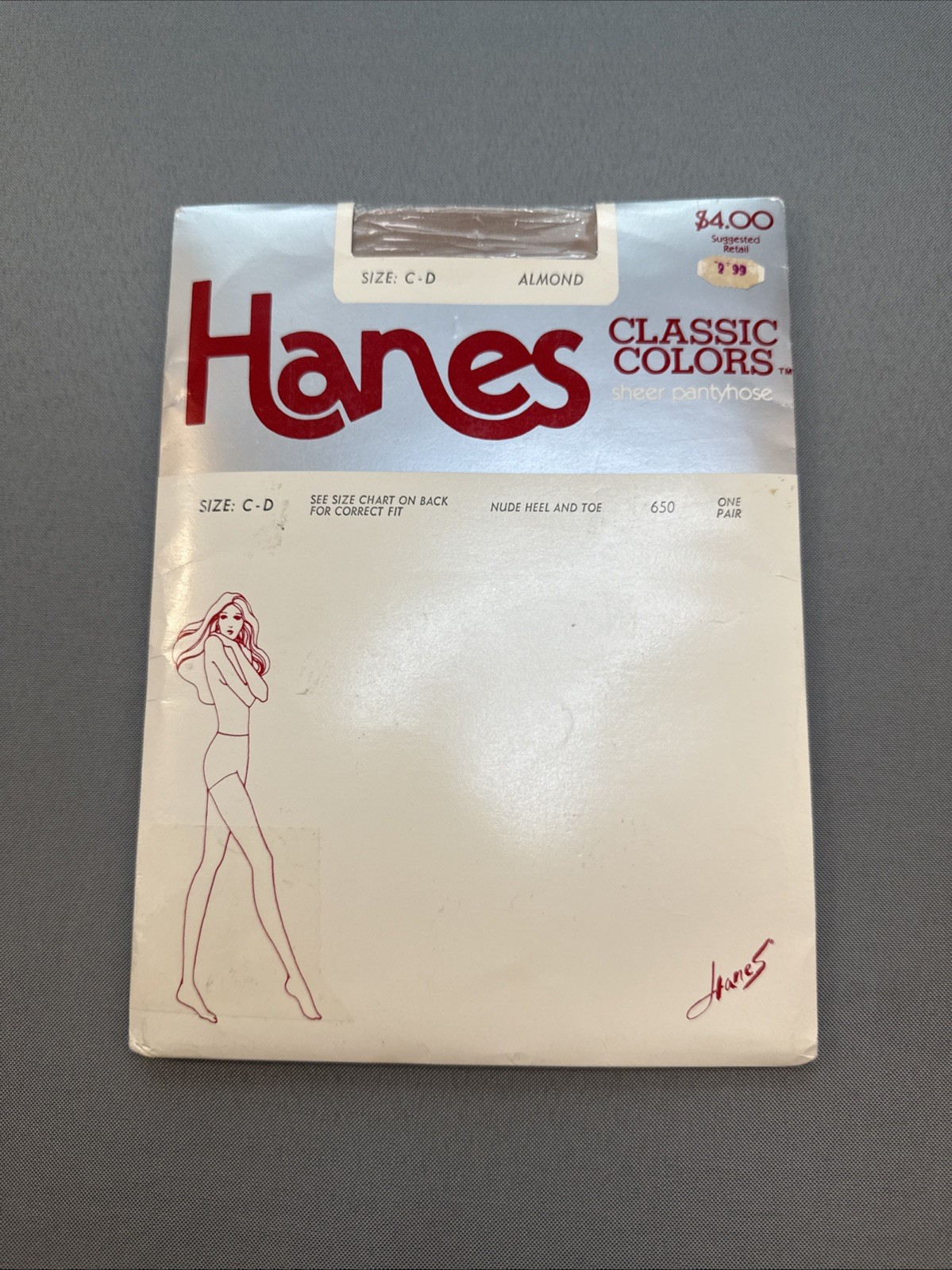 Vintage Hanes Pantyhose Classic Colors Almond, Nude Heel And Toe Size C-D