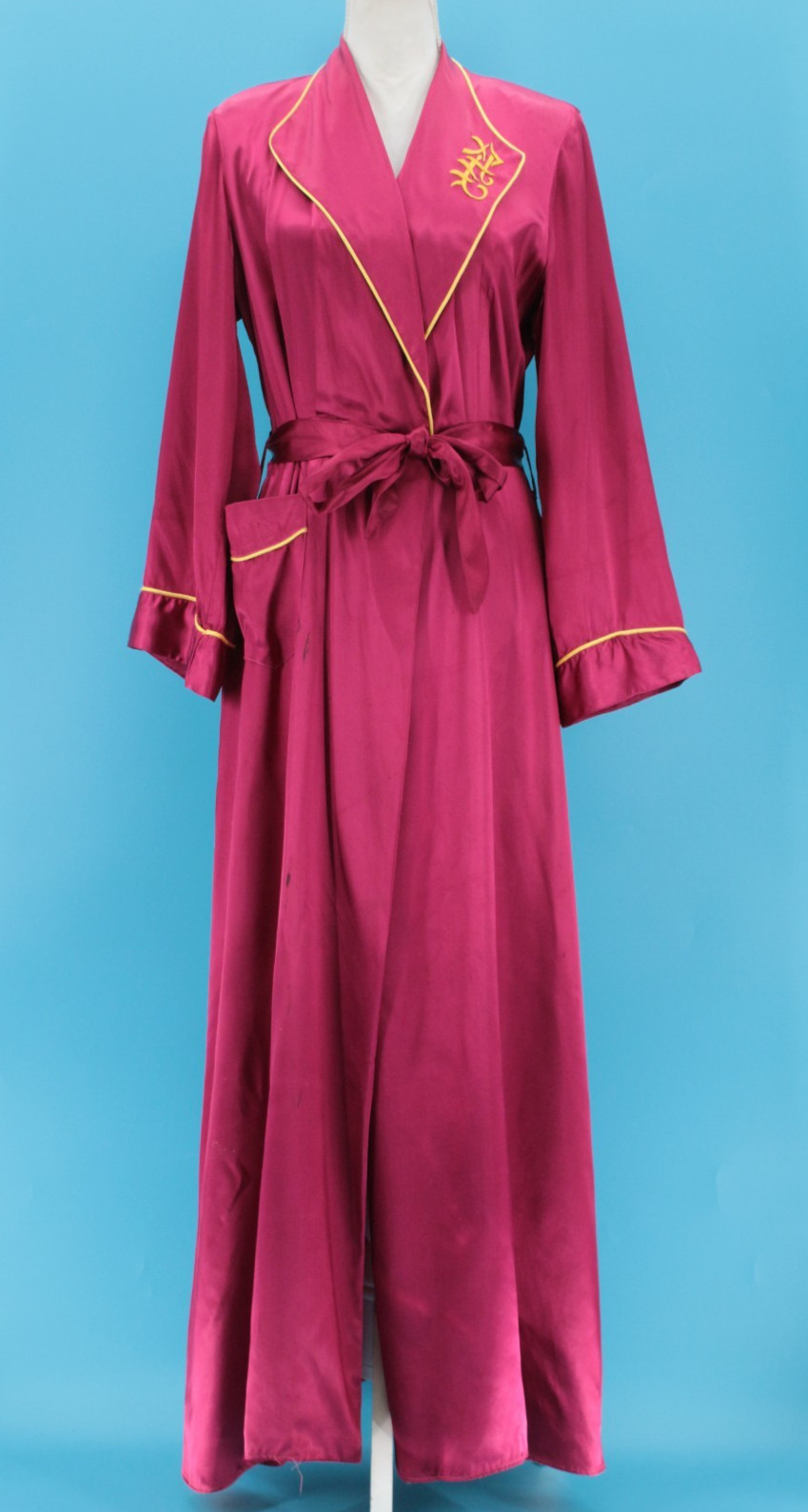 VTG Women’s 40s Magenta W/ Yellow Trim Asian Robe Sz S 1940s Satin Rayon