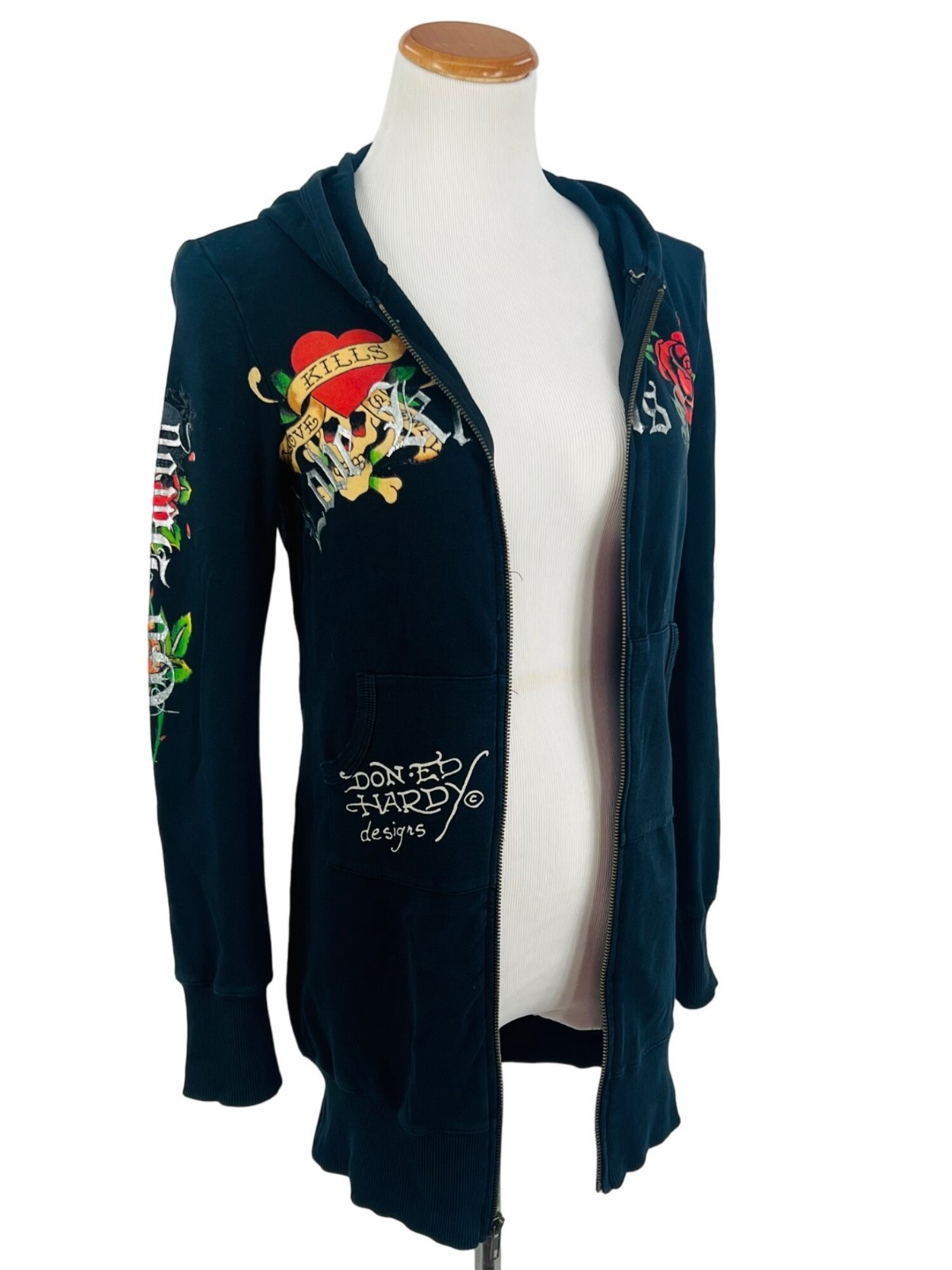 VTG Ed Hardy Christian Audigier Black Tattoo Graphic Zip Hoodie S | McBling Y2K