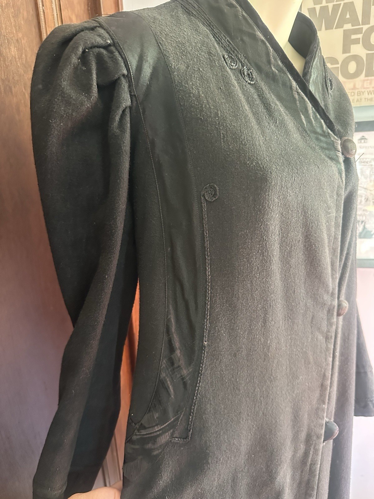 Antique Victorian Era Wool, Silk, And Velvet Trim Coat