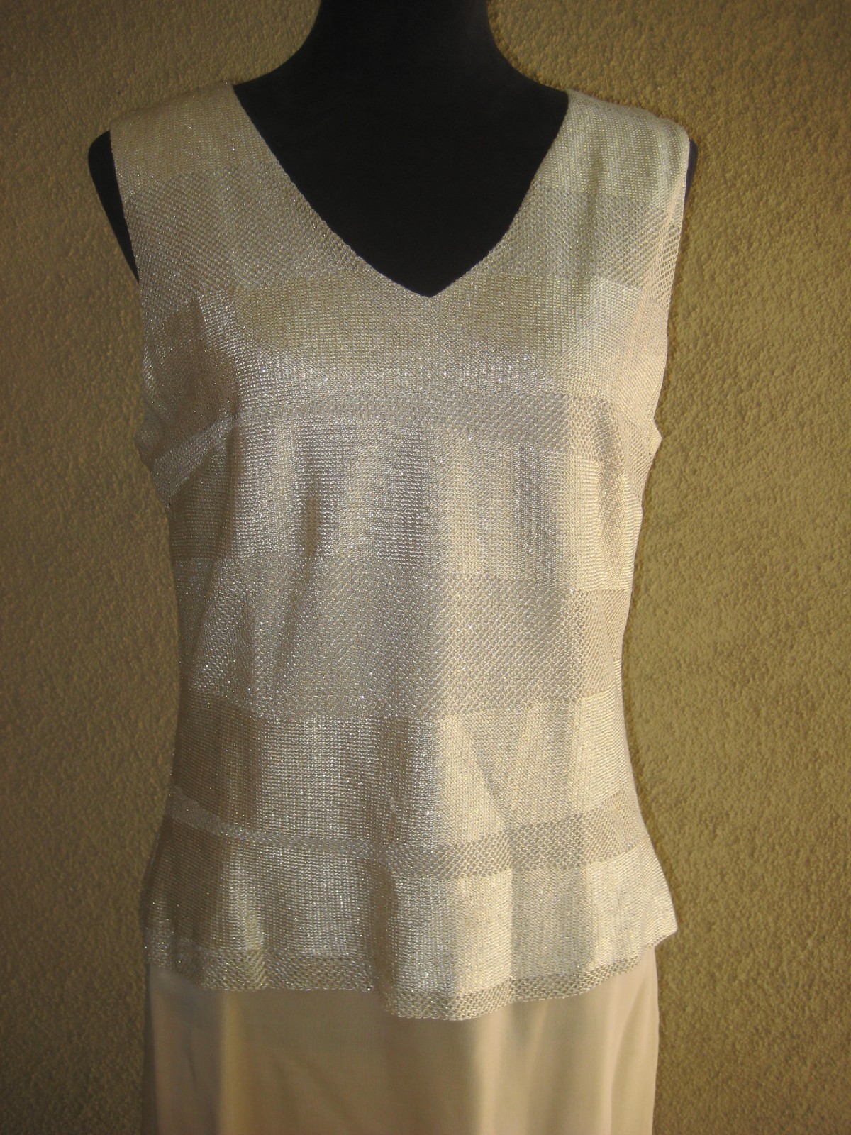 Vintage Michaelangelo gold thread metallic 2 pc cardigan sleeveless long gown 12