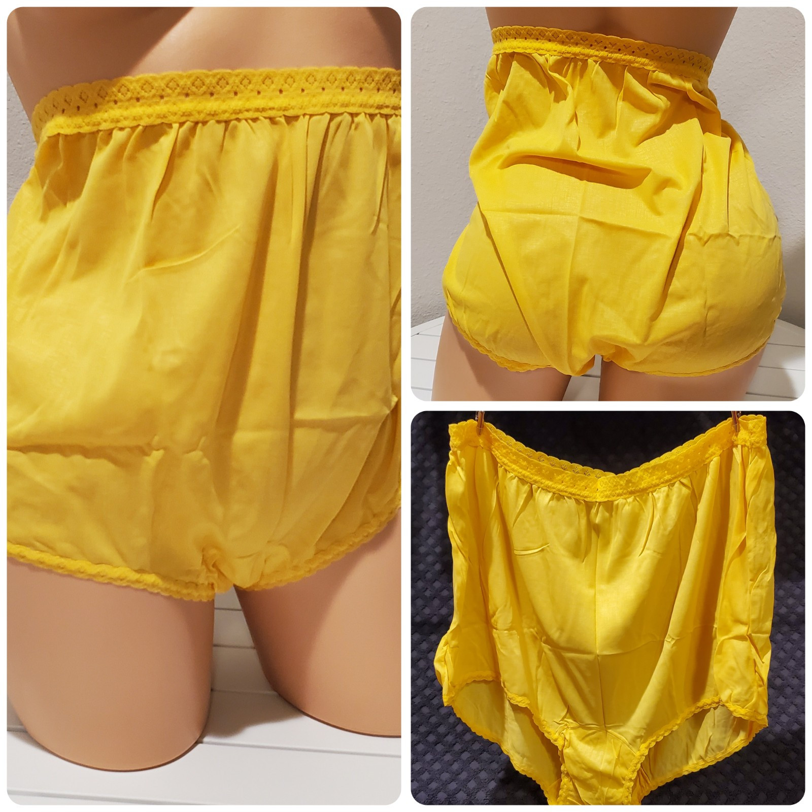 Carole Granny Panty Lace Trim Wide Gusset Sz 12 YELLOW Gold