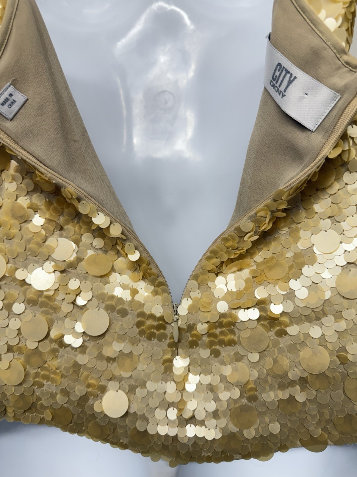 Rare Y2K Vintage City DKNY Gold/Ivory Camisole Paillette Top Women’s Sz 12