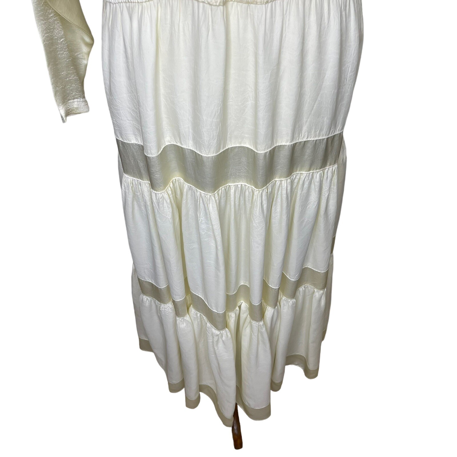Vintage Choon California Ivory Satin Tiered Maxi Long Dress Belted USA Size 8?