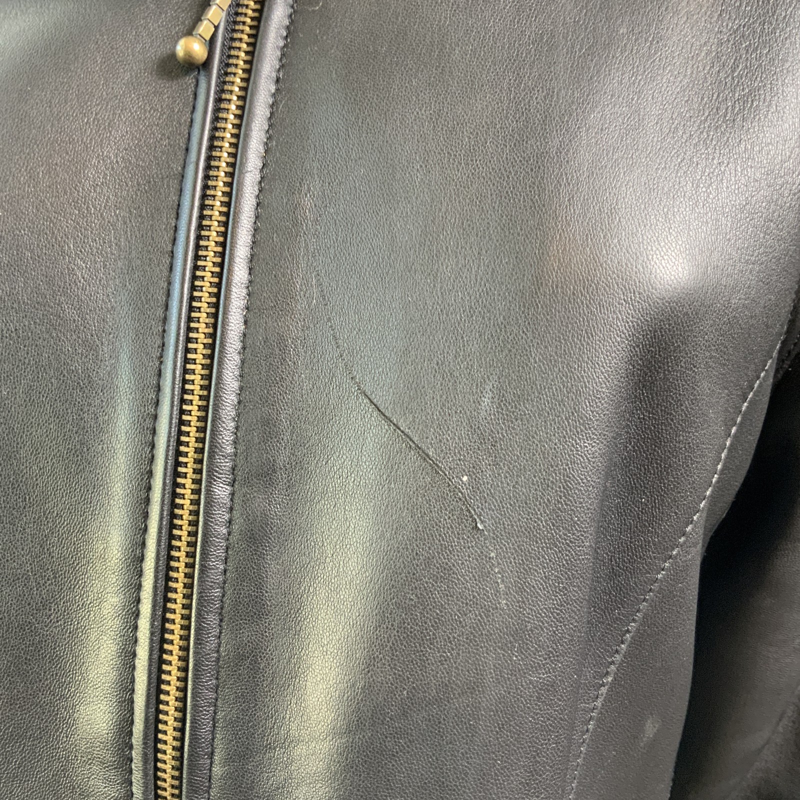 Burks Bay Black Zipper Closure Collared Leather Jacket Size Medium Vintage 90’s