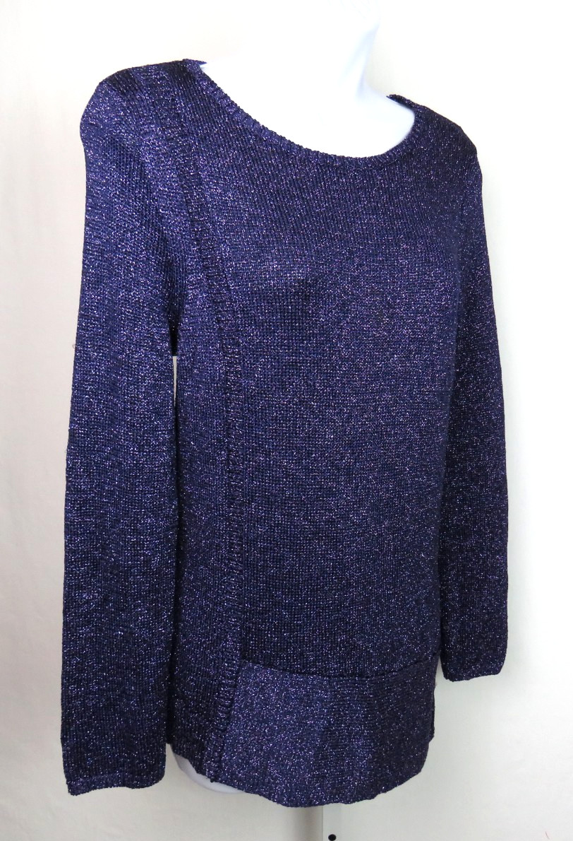 VTG CHICO’S PURPLE STRETCH TOP WITH SILVER METALLIC SPARKLING THREAD SIZE 1