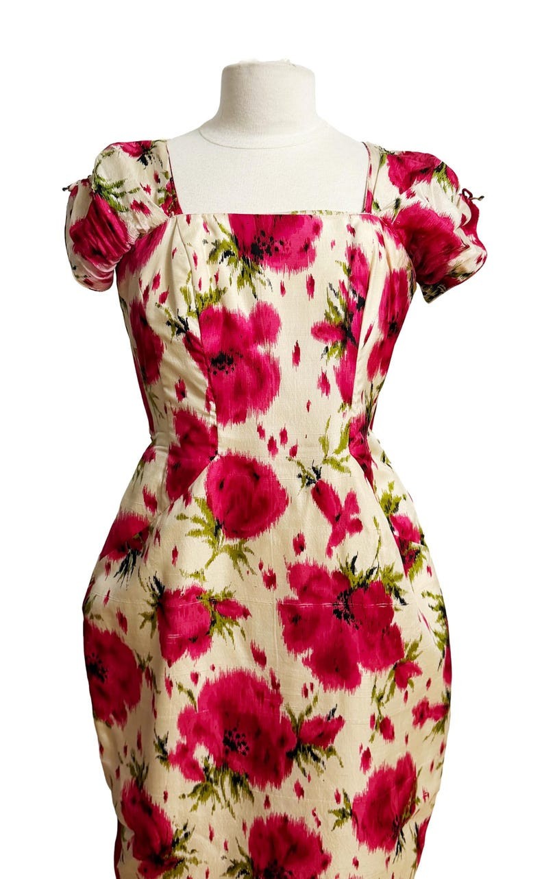 1950s Couture Gown / 1950s Floral Gown / 1950s Evening Dress / Size Small – Med