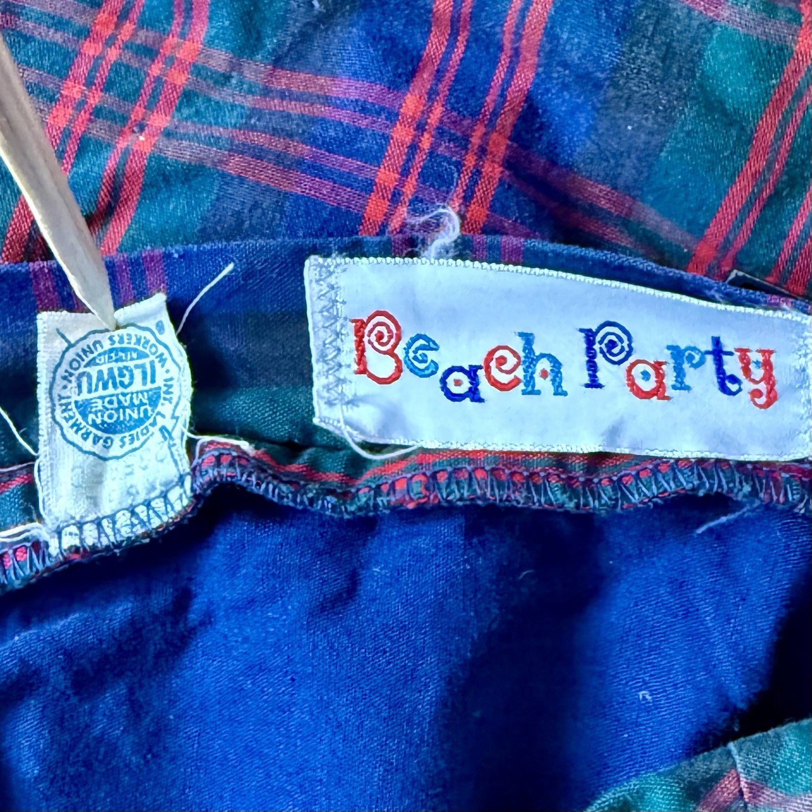 2pc VTG 60s MCM Sailor Bikini Plaid Swimsuit Boy Shorts ILGWU Union Made Sz S/M