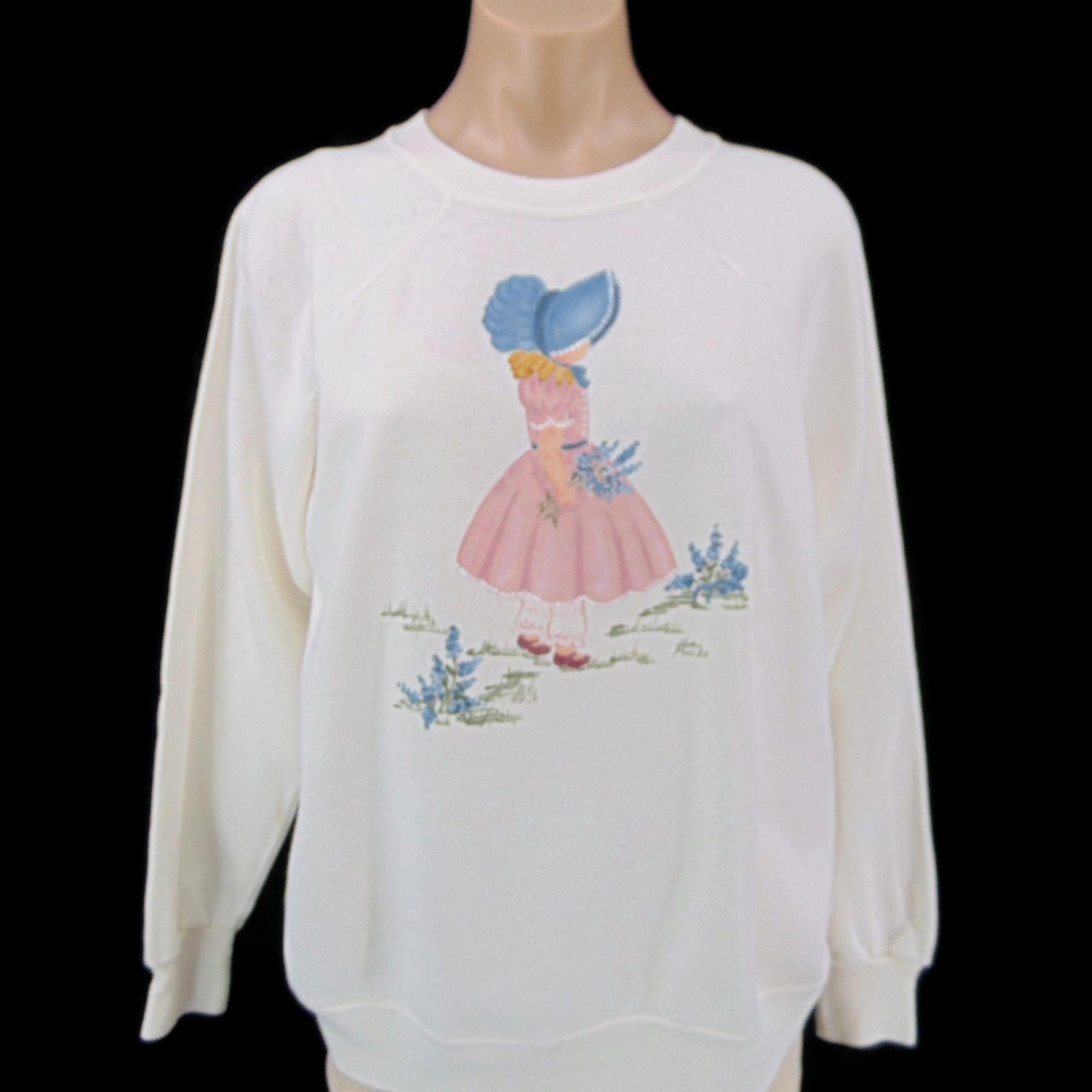 Vintage 80s Prairie Girl Sweatshirt L Bonnet Signed Pannill Knitting Co Grandma