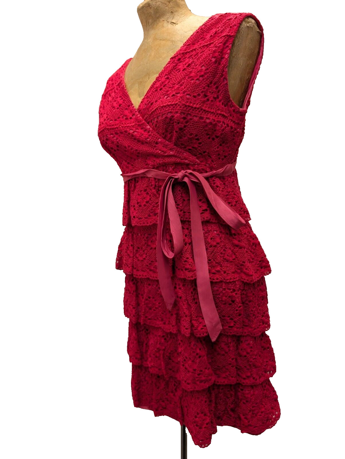 Vintage 1960’s Red Crochet Cotton Lace Mod Dress by Darling Small