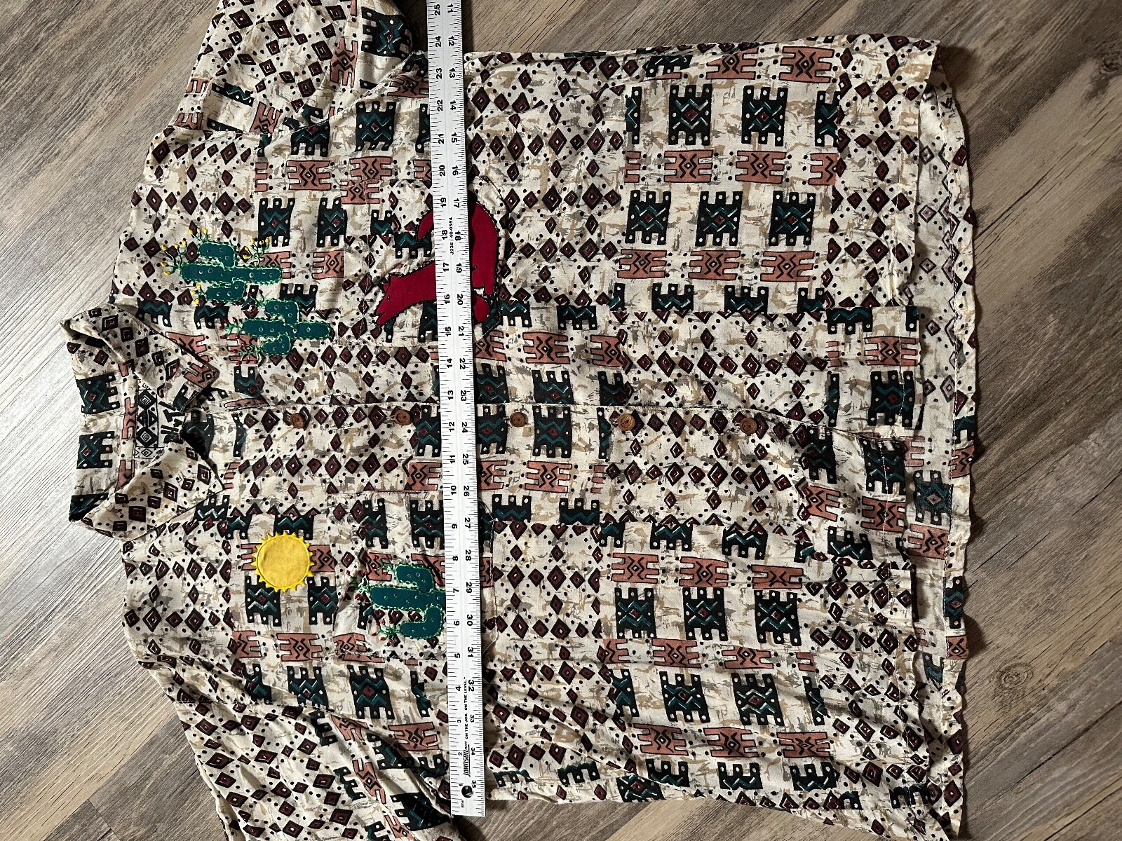 Vtg JouJou Rhythm Button Shirt Native American Embroidery Southwest Large