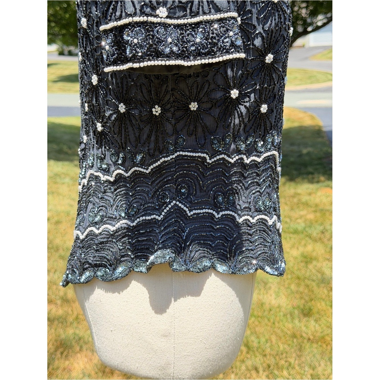 Vintage Adrianna Papell Evening Silk Beaded Pearl Sequin Art Deco Gatsby Top