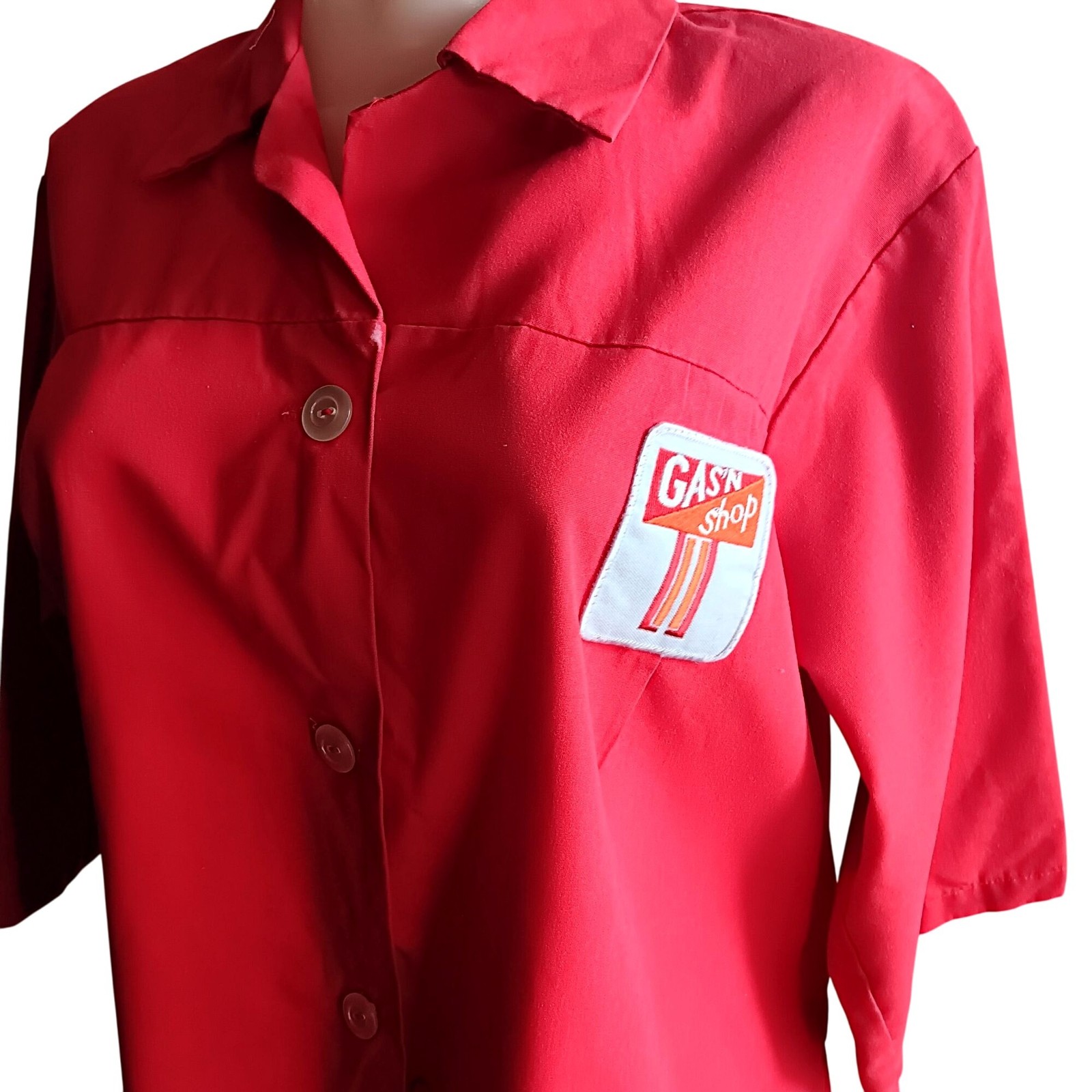 42 XL True Vintage Gas Station Shirt Jacket „Gasn Shop” Uniform Belted Patched