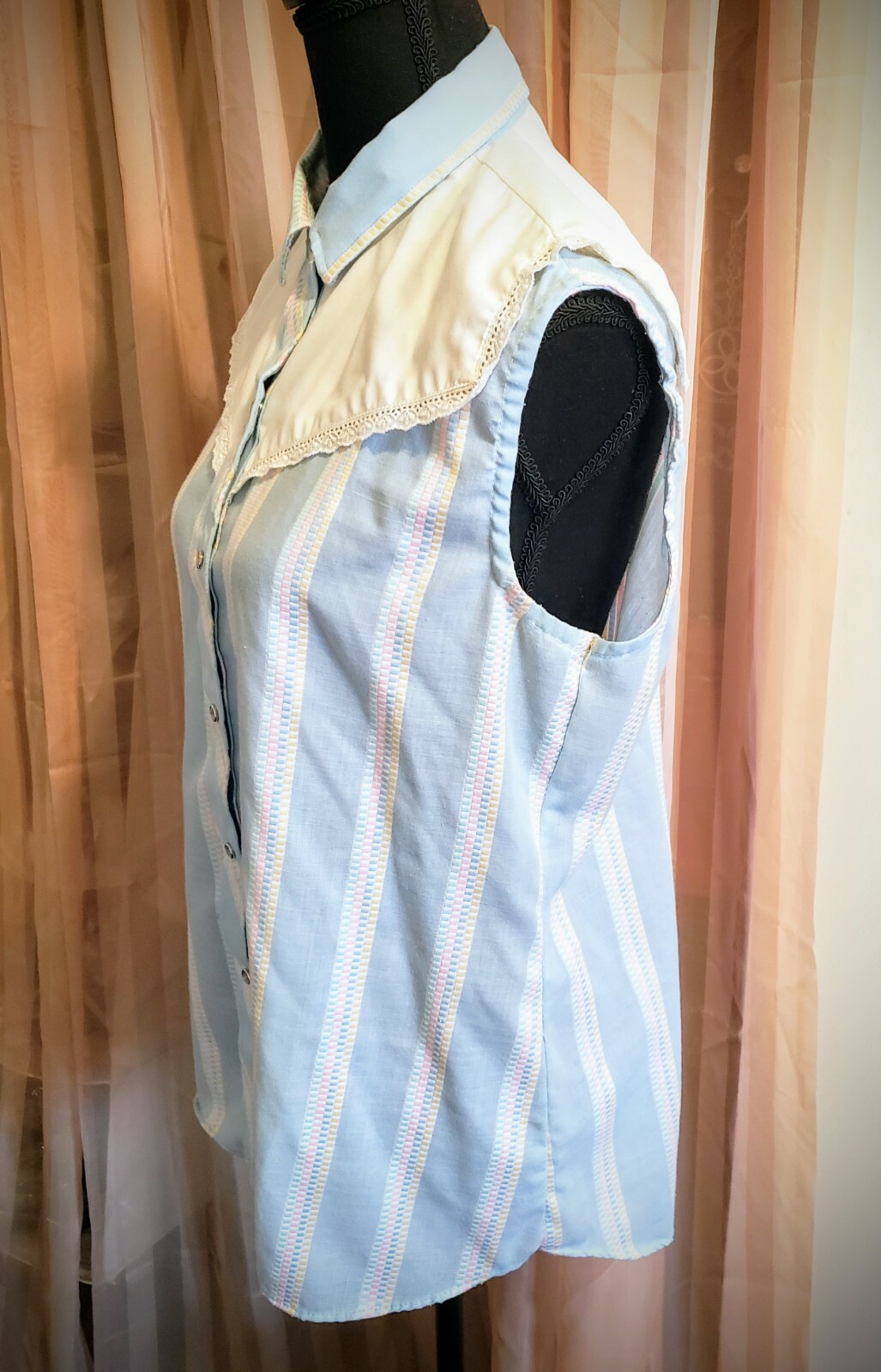 Western Vintage ☆KARMAN☆ Pearl Snap-Up Sleeveless Top Size 15/16 •USA Made•