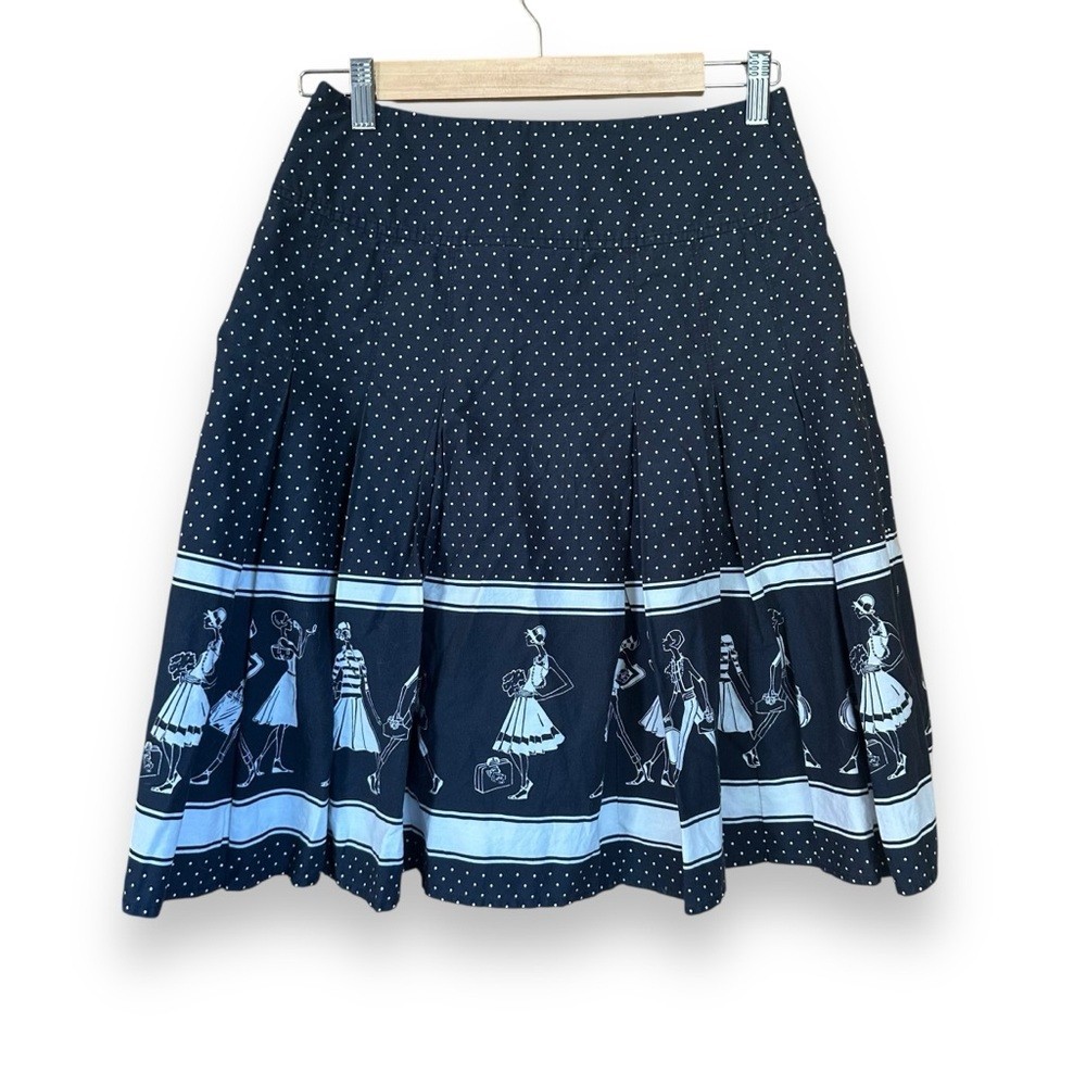 Vtg Liz Claiborne Pleated A Line Midi Skirt Polka Dot Shoppers Cotton Retro 4P