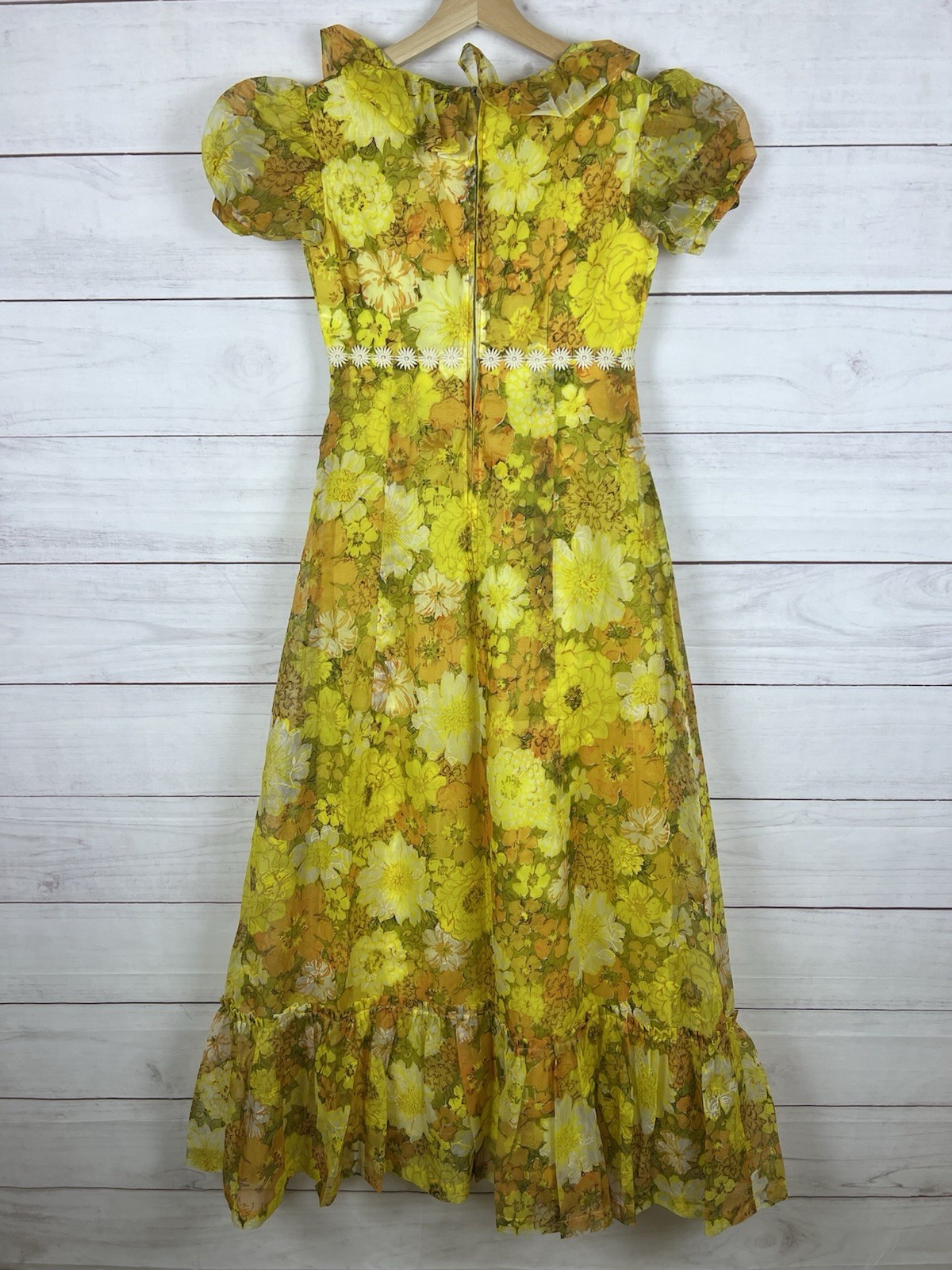Vintage Floral Dress Yellow 70s 80s Small or XS