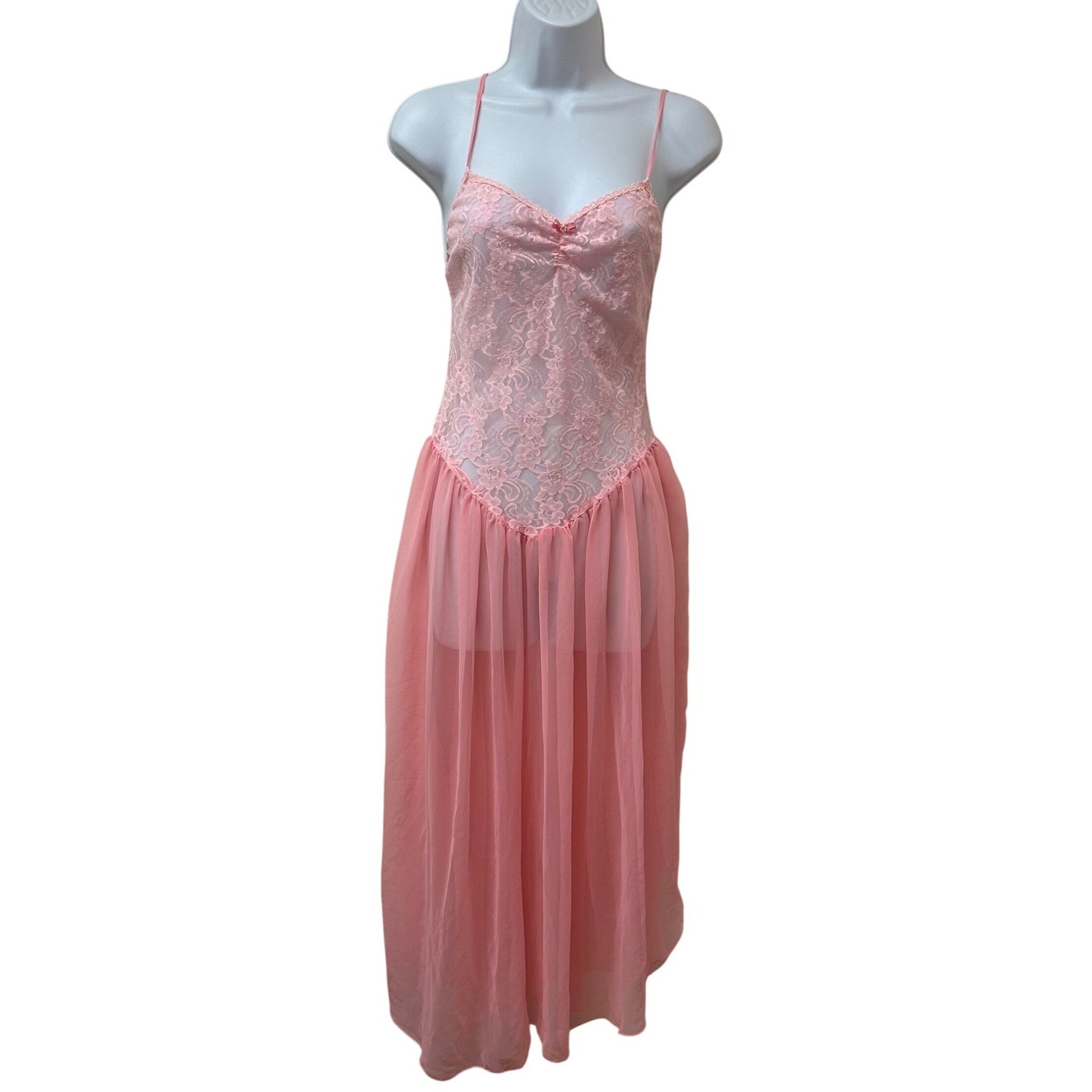 Vintage Fantasies by Morgan Taylor Pink Lace Nightgown Sheer Sleepwear Large USA