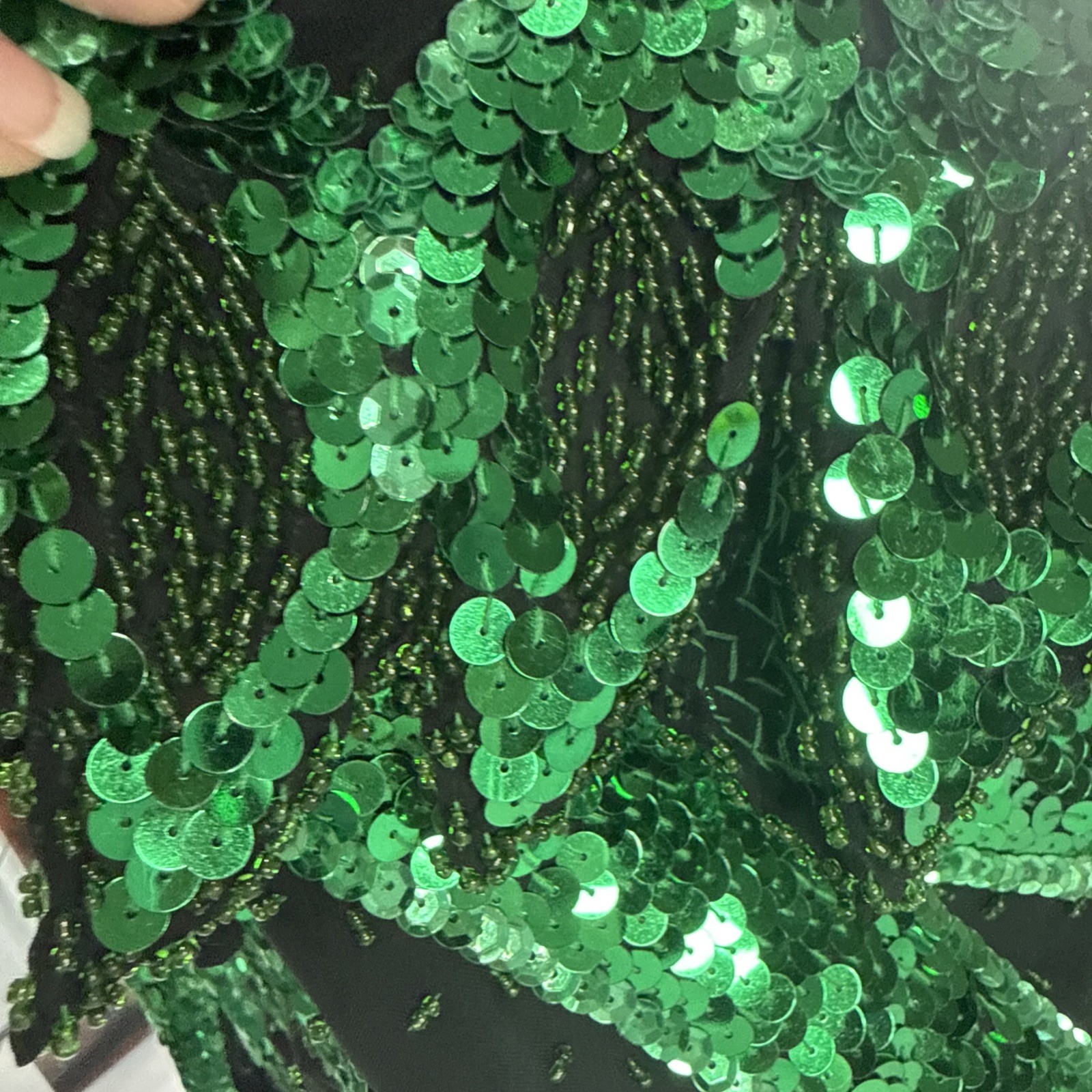 Vintage 80’s Iris Sequin Green And Black Flame Pattern Top Size L
