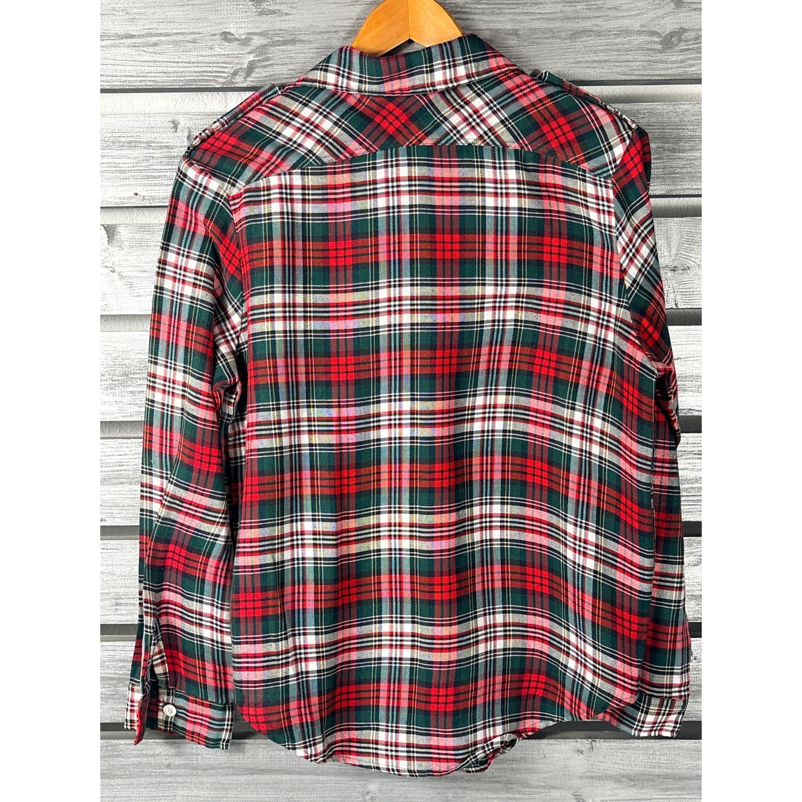 Vintage 70s Rockabilly Plaid Button Down Shirt Red Epaulets Zip Pocket Womens M